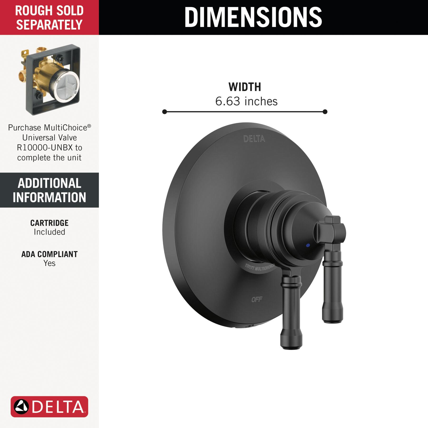 DELTA® Broderick® T17084-BL Valve Trim Only, Lever Handle, 2-Handle -Handle, Zinc, Matte Black