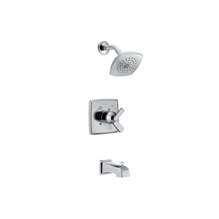 DELTA® 17 Series Ashlyn® T17464 Tub and Shower Trim Kit, IPS x CTS, Brass, Chrome, 2-Handle, 1.75 gpm