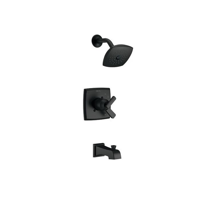 DELTA® Ashlyn® T17464-BL Shower Trim Kit, IPS x Sweat, Brass, Matte Black, 2 -Handle, 1.75 gpm