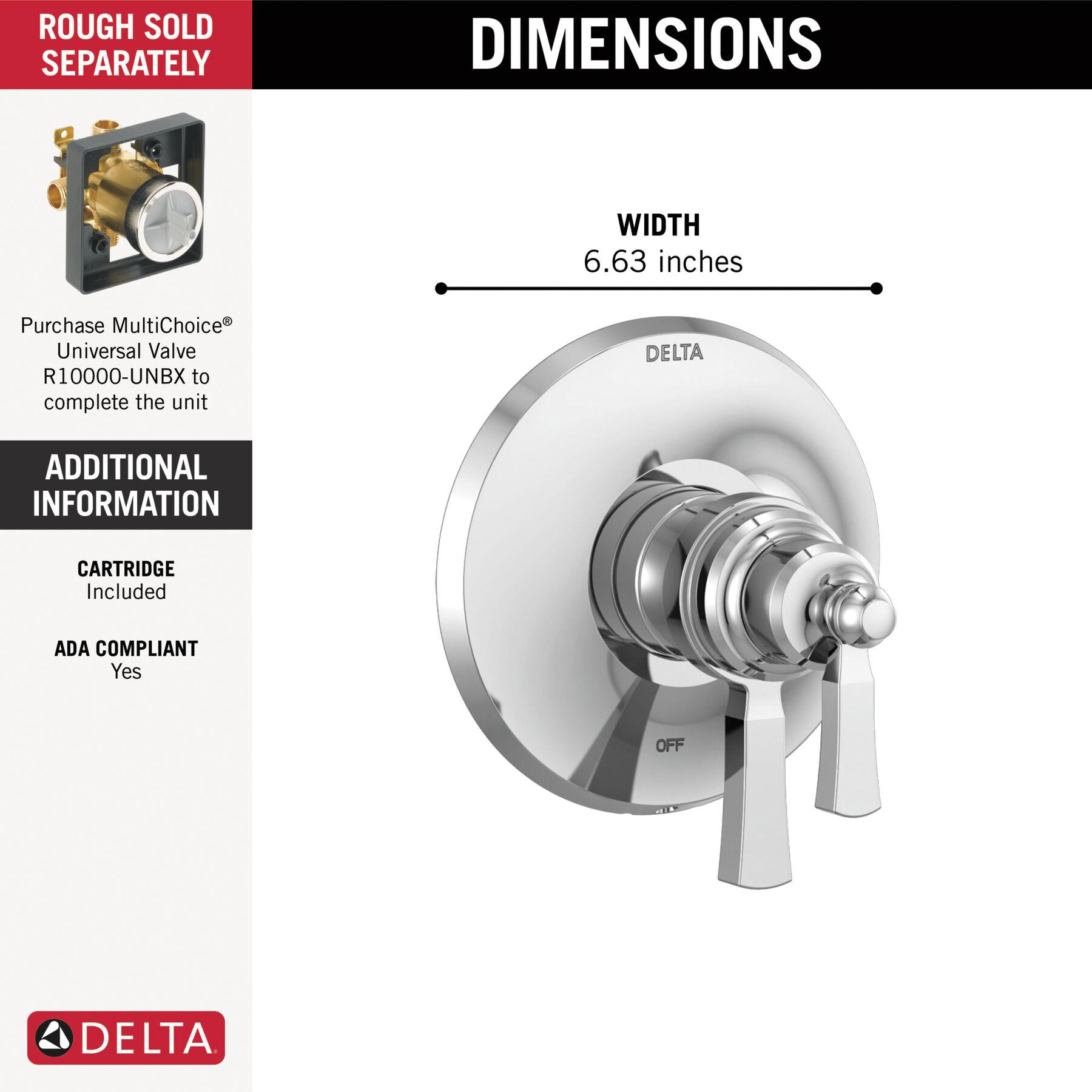 DELTA® 17T Series Dorval® T17T056 Valve Trim Only, Lever Handle, 2-Handle -Handle, Zinc, Chrome