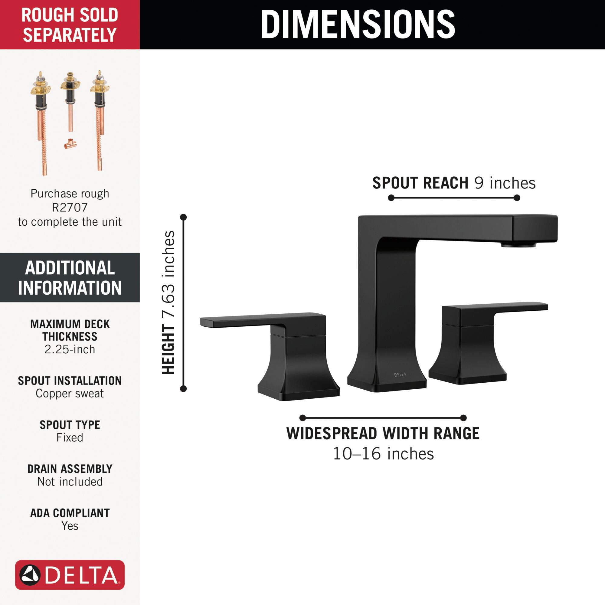 DELTA® Velum™ T2737-BL Roman Tub Trim, 3-Faucet Hole, Matte Black, 2-Handle