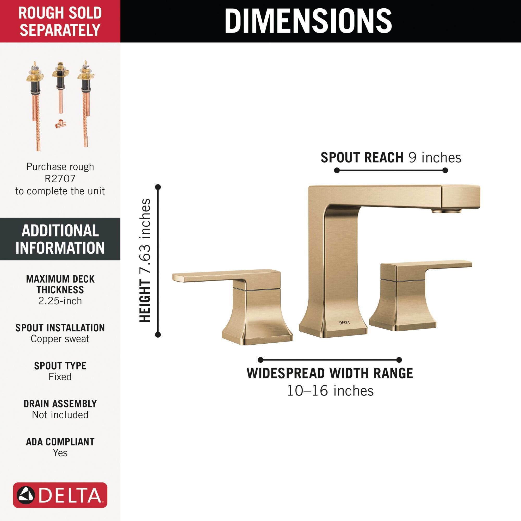 DELTA® Velum™ T2737-CZ Roman Tub Trim, 3-Faucet Hole, Champagne Bronze, 2-Handle thumbnail 3