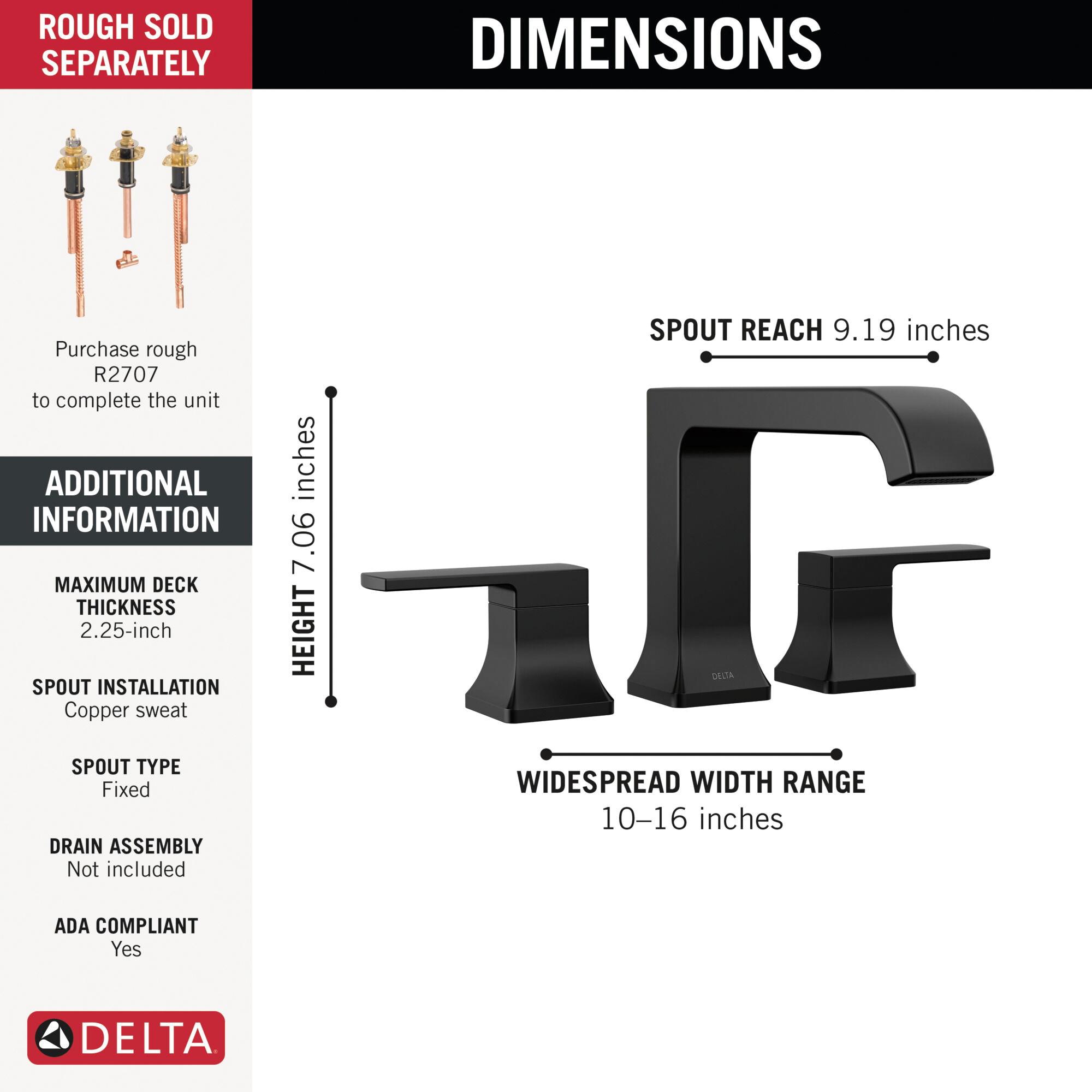 DELTA® Velum™ T2739-BL Roman Tub Trim, 3-Faucet Hole, Matte Black, 2-Handle thumbnail 2