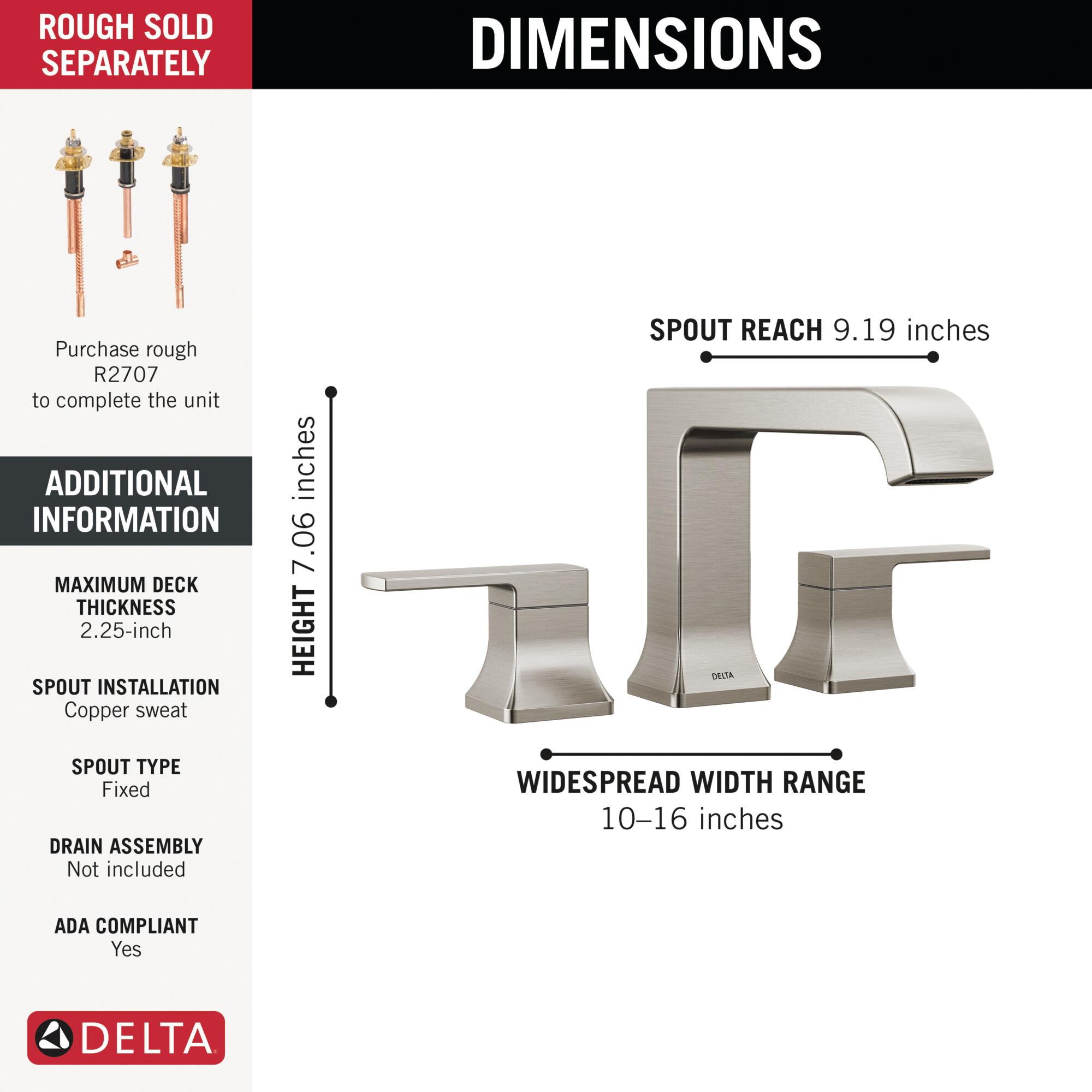 DELTA® Velum™ T2739-SS Roman Tub Trim, 3-Faucet Hole, Stainless, 2-Handle