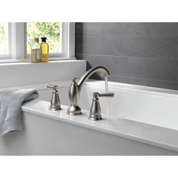 DELTA® Linden™ T2793-SS Roman Tub Trim, 3 -Faucet Hole, Stainless Steel, 2-Handle -Handle, 2 gpm