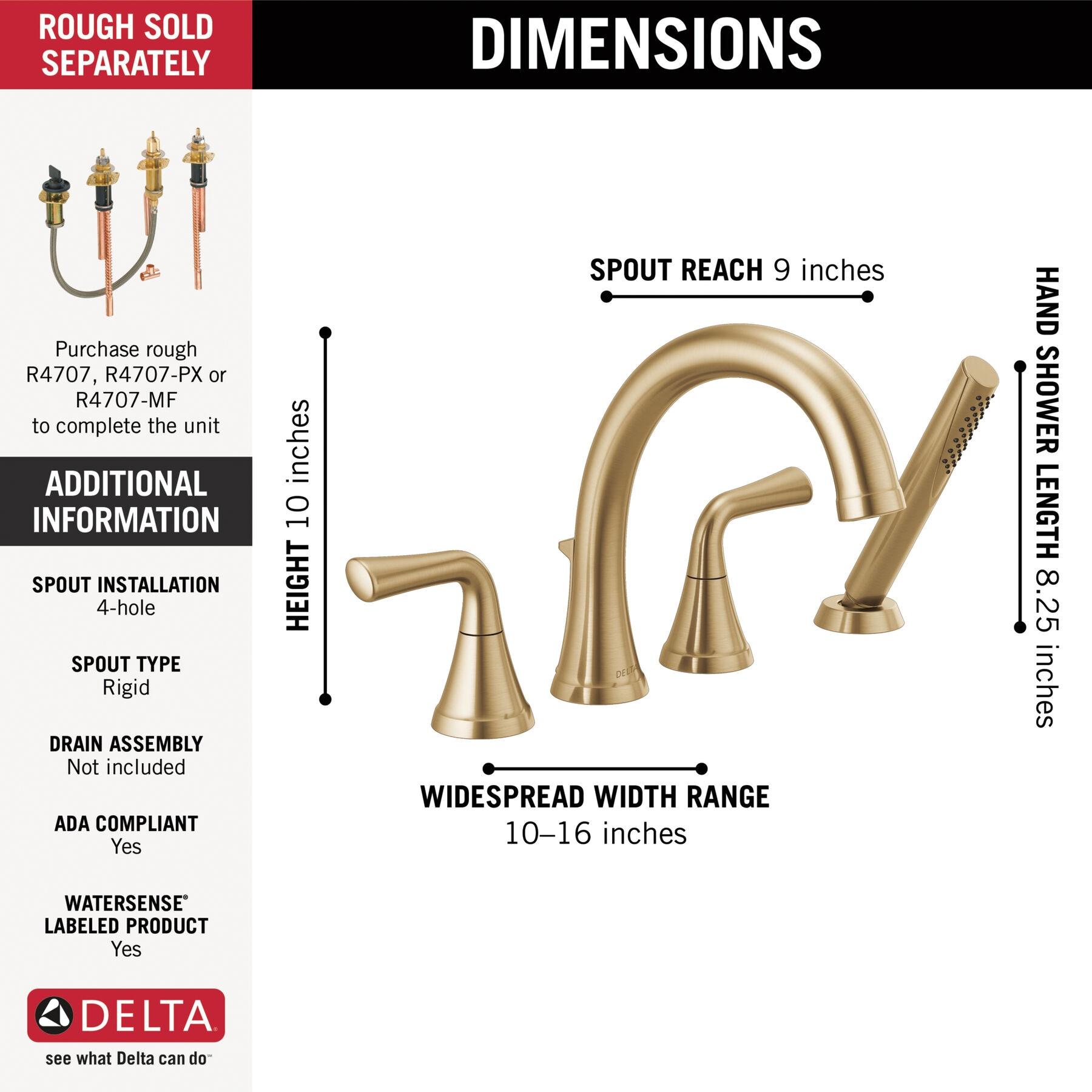 DELTA® Kayra® T4733-CZ Roman Tub Trim, 4 -Faucet Hole, Champagne Bronze, 1.75 gpm