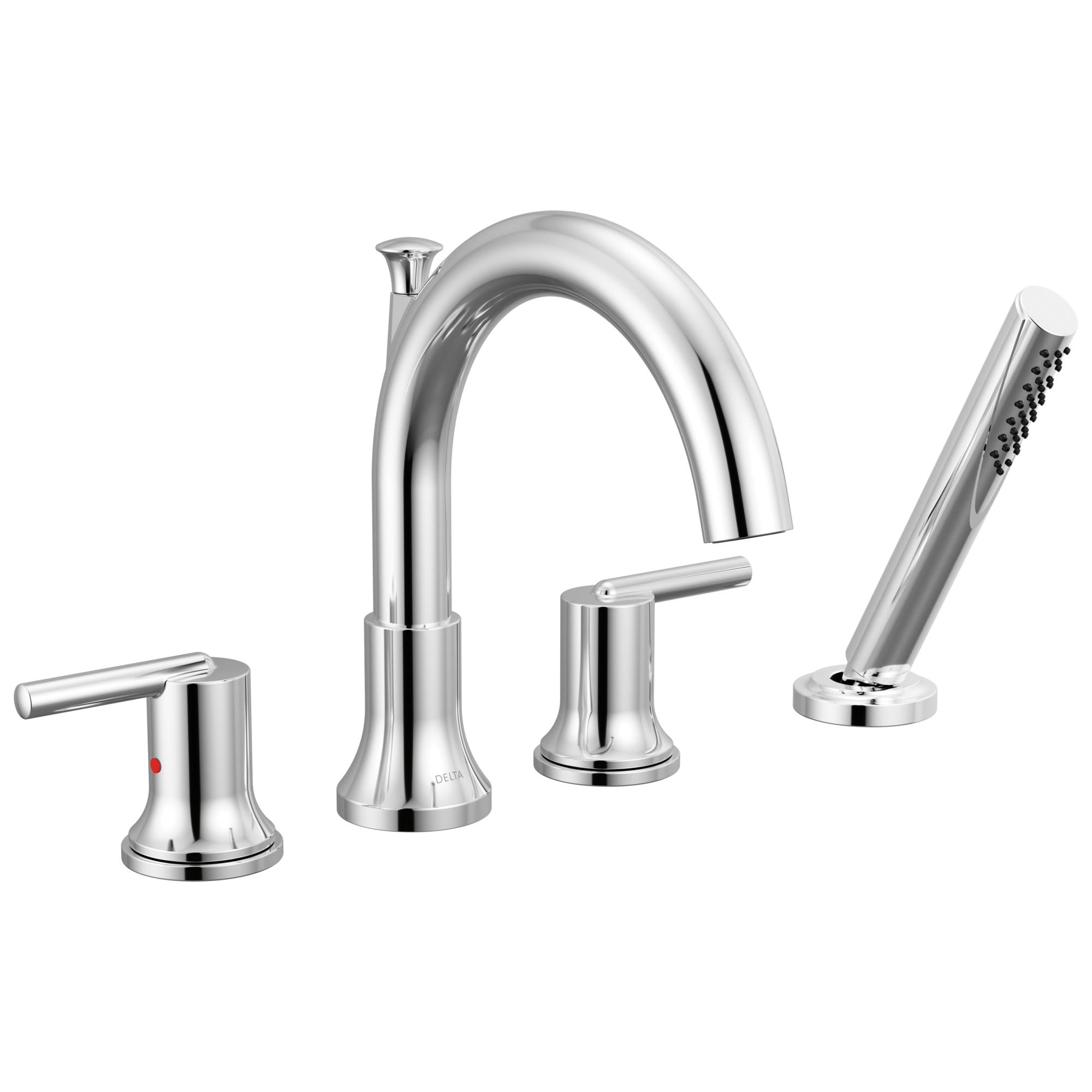 DELTA&reg; T4759 Trinsic&reg; Roman Tub Trim, 2, 8 to 16 in Center, Chrome Plated, 2 Handles, Hand Shower Yes/No: Yes, Domestic