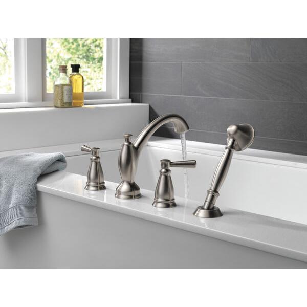 DELTA® Linden™ T4793-SS Roman Tub Trim, 4 -Faucet Hole, Stainless Steel, 2-Handle -Handle, 2 gpm