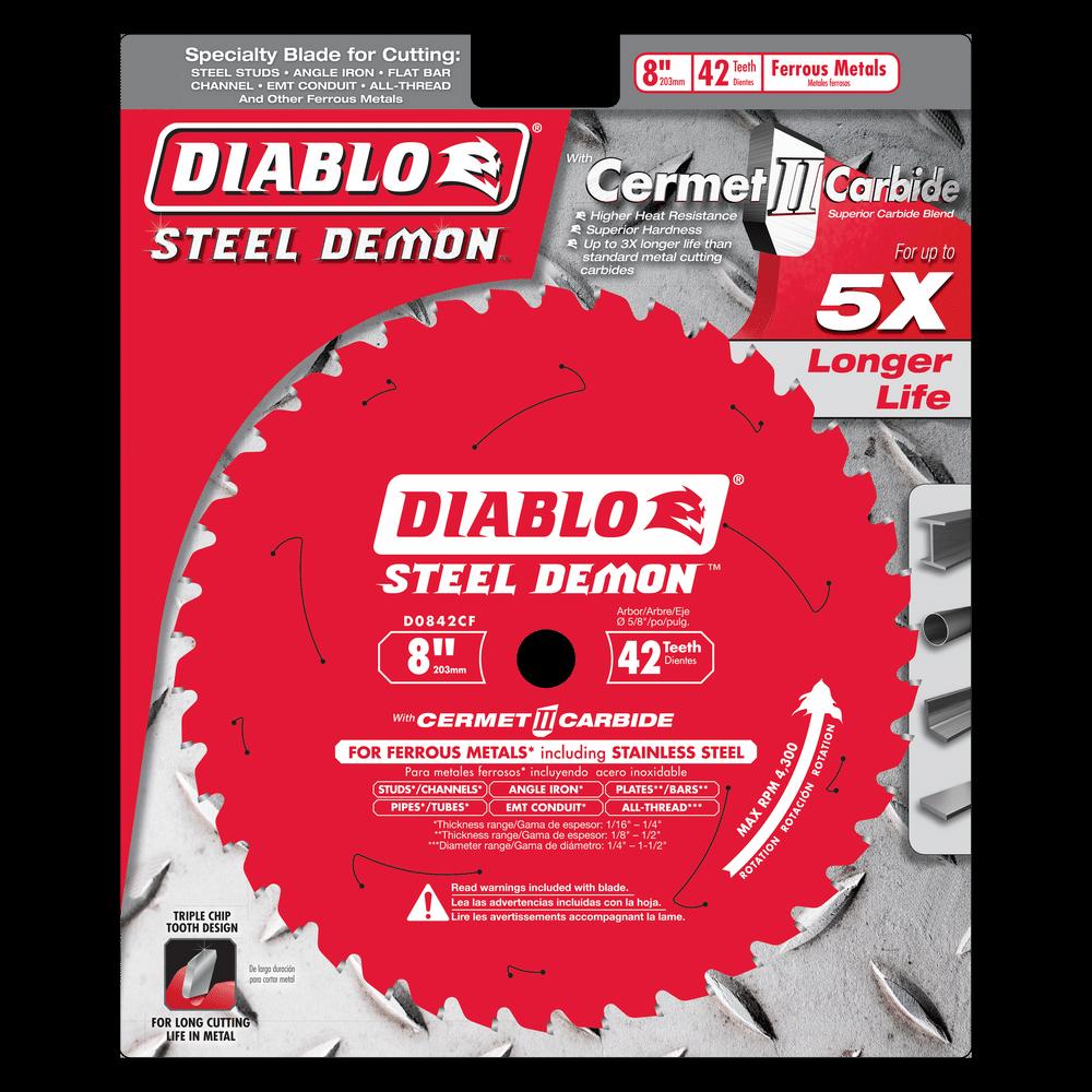DIABLO® D0842CF Cermet II Saw Blade, 8 in Dia, TCG Teeth, 42-Teeth, 0 deg Hook, 5/8 in Arbor, 4300 rpm Max Speed thumbnail 3