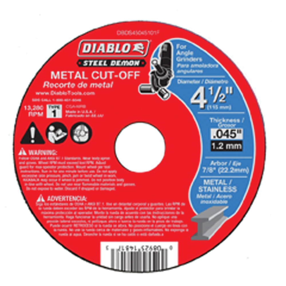 DIABLO® Steel Demon™ DBDS45045101F Metal Cut-Off Disc, 1 Wheel, 4-1/2 in Dia, 0.045 in Thick, 7/8 in Arbor, Fine Grit