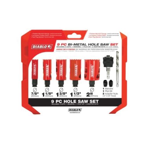 DIABLO® DHS09SGP Hole Saw Set, 7/8 to 2 in Dia Saw, 7/16 in Arbor Hole, 2-3/8 in D Cutting, 5-Hole Saw, 9-Piece thumbnail 3