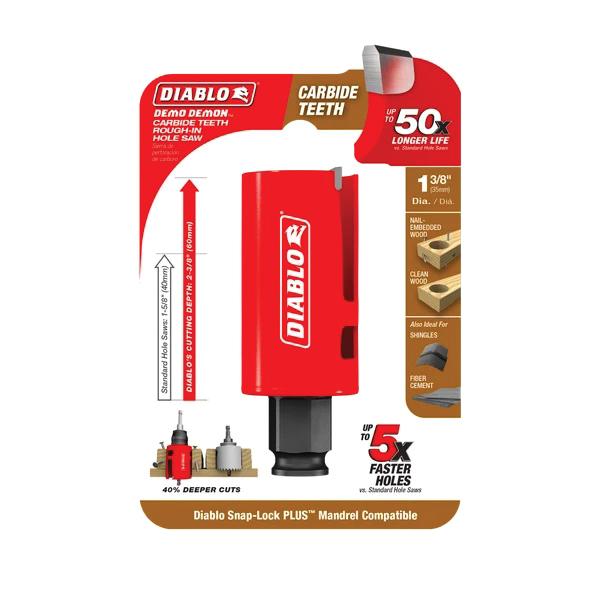 DIABLO® Demo Demon® DHS1375CTR Rough-In Hole Saw, 1-3/8 in Dia Saw, Carbide Tooth
