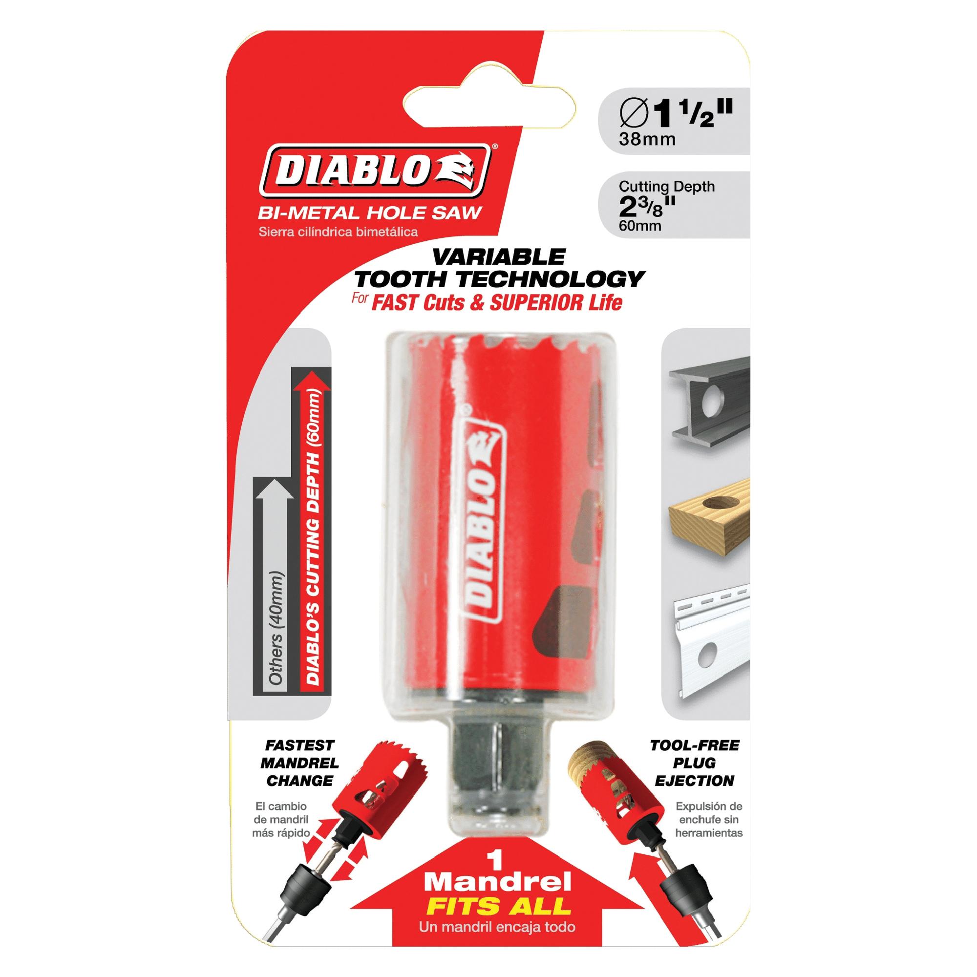 DIABLO® DHS1500 High Performance Hole Saw, 1-1/2 in Dia Saw, 3/8 in Arbor Hole, 2-3/8 in D Cutting, HSS Tooth