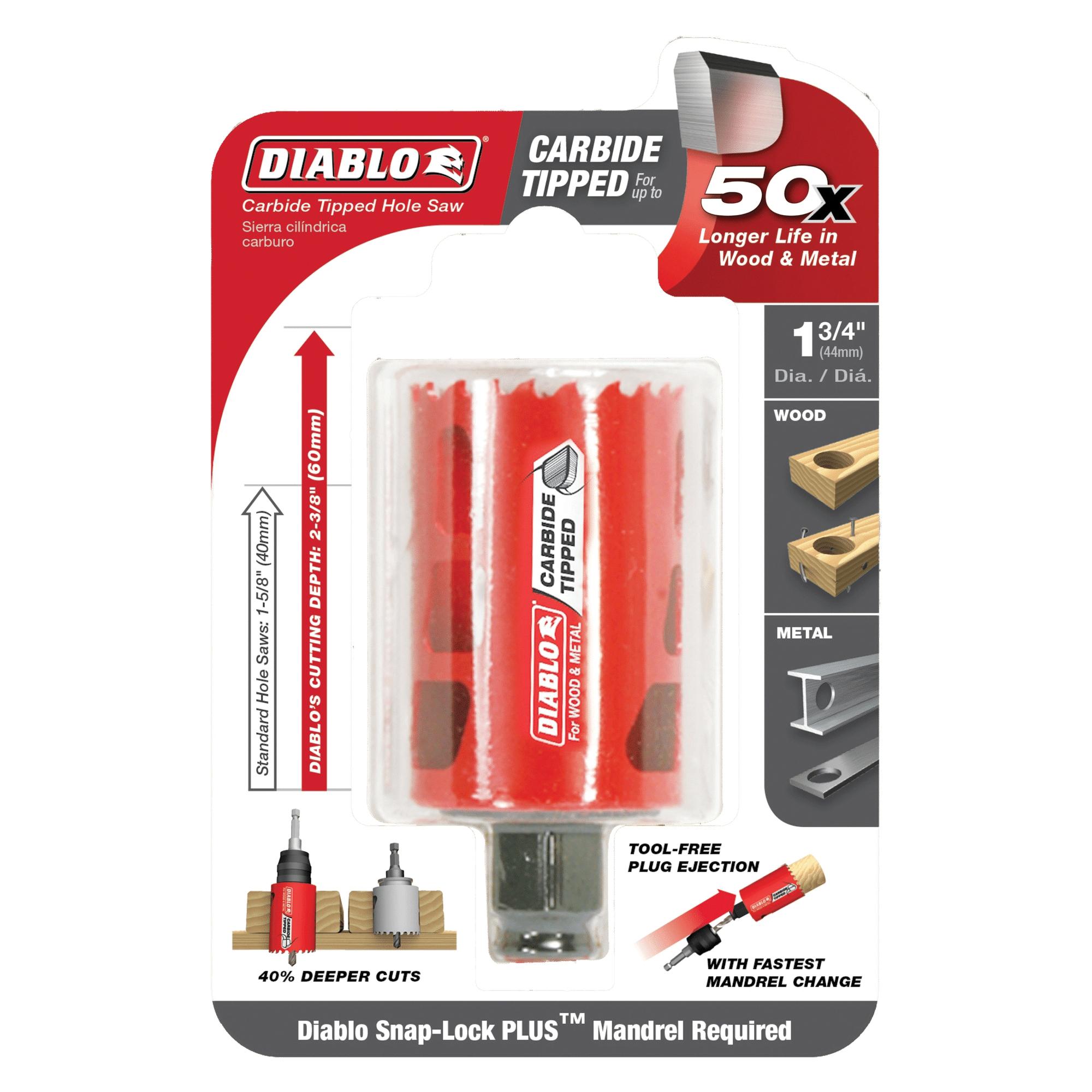 DIABLO® DHS1750CT High Performance Hole Saw, 1-3/4 in Dia Saw, 3/8 in Arbor Hole, 2-3/8 in D Cutting, Carbide Tooth thumbnail 2