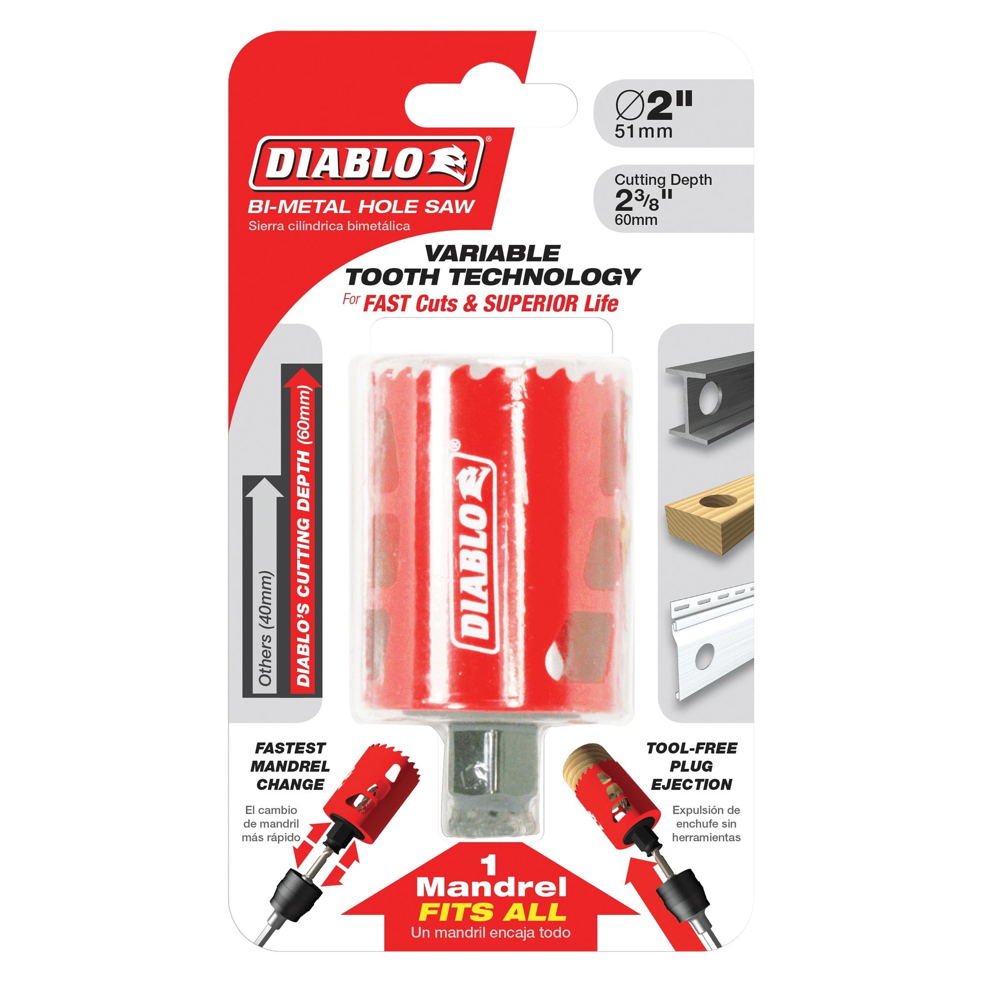 DIABLO® DHS2000 Hole Saw, 2 in Dia Saw, 3/8 in Arbor Hole, 2-3/8 in D Cutting, Bi-Metal Body