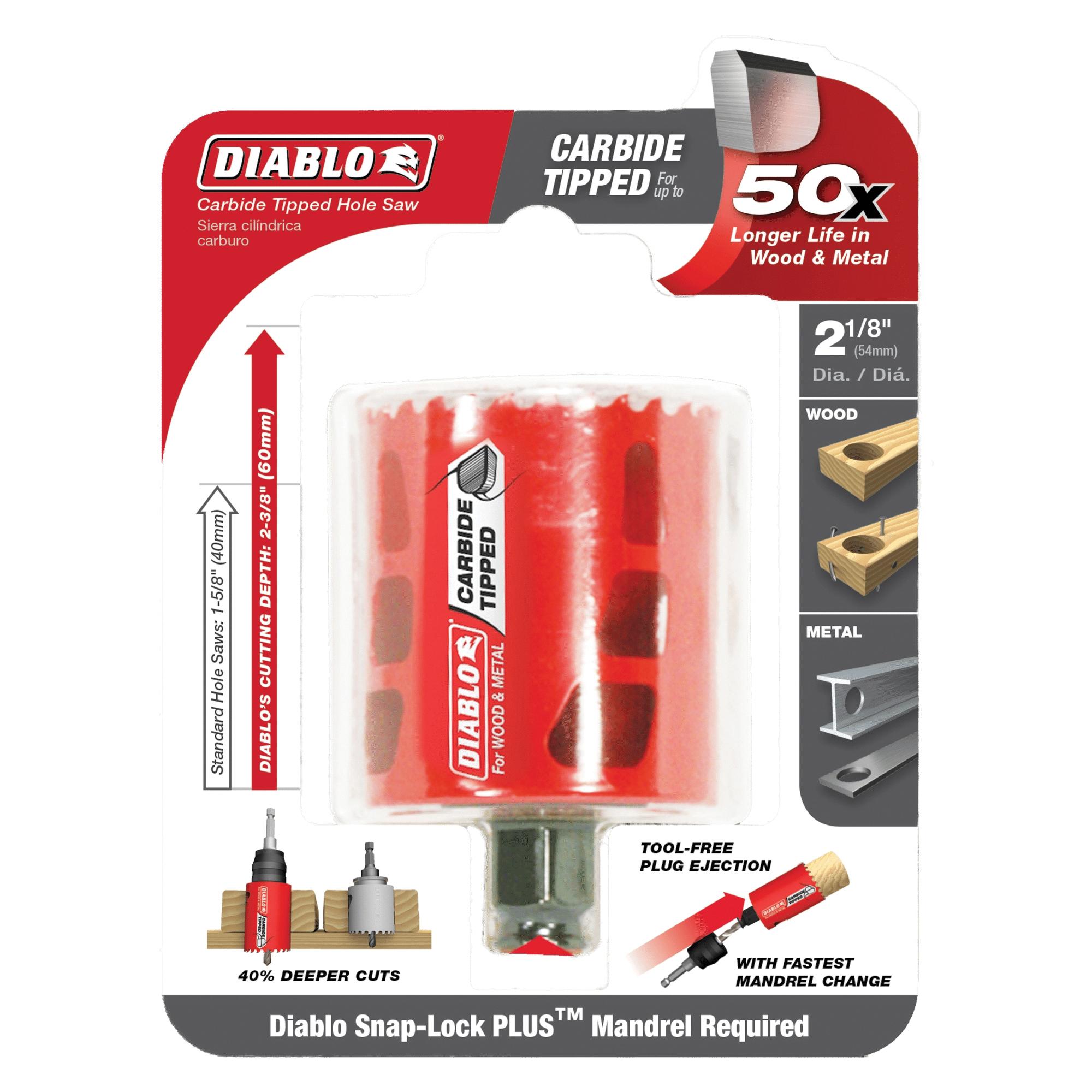 DIABLO® DHS2125CT General Purpose High Performance Hole Saw, 2-1/8 in Dia Saw, 3/8 in Arbor Hole, 2-3/8 in D Cutting