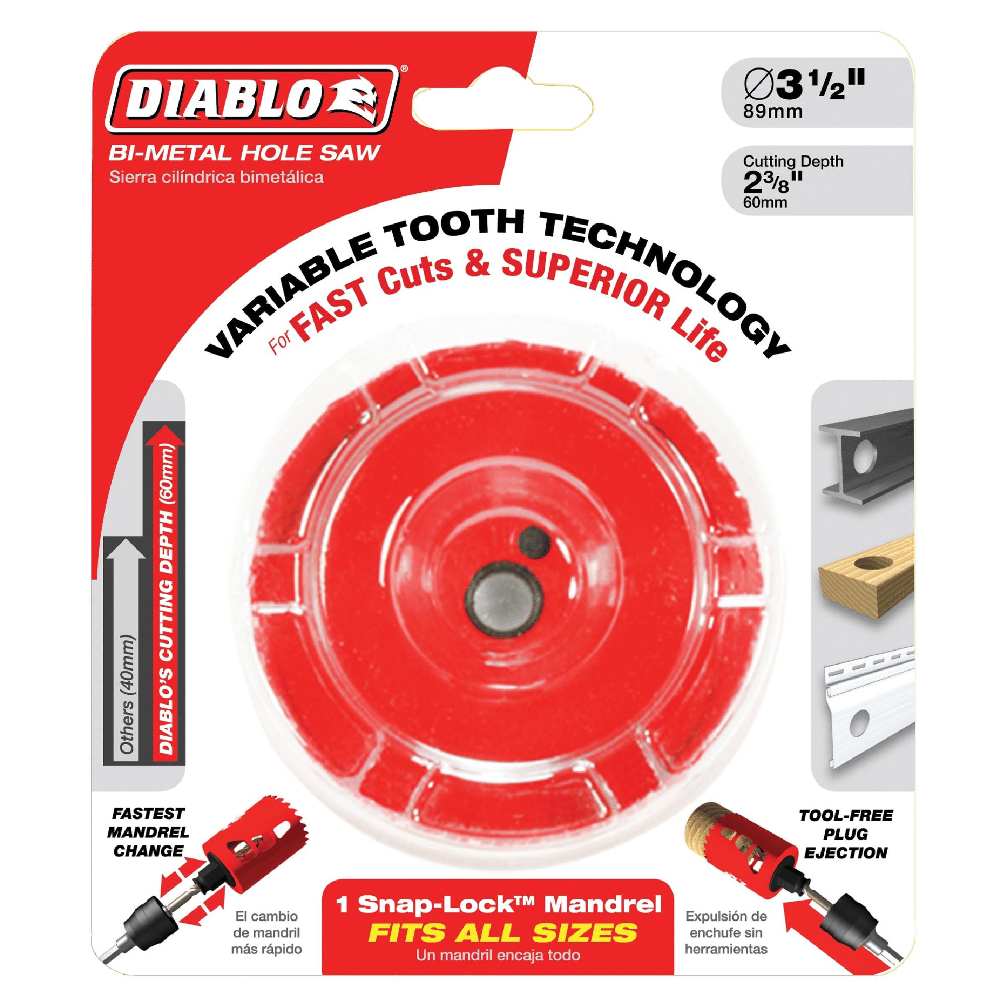 DIABLO® DHS3250 Hole Saw, 3-1/4 in Dia Saw, 3/8 in Arbor Hole, 2-3/8 in D Cutting, Bi-Metal Tooth thumbnail 2