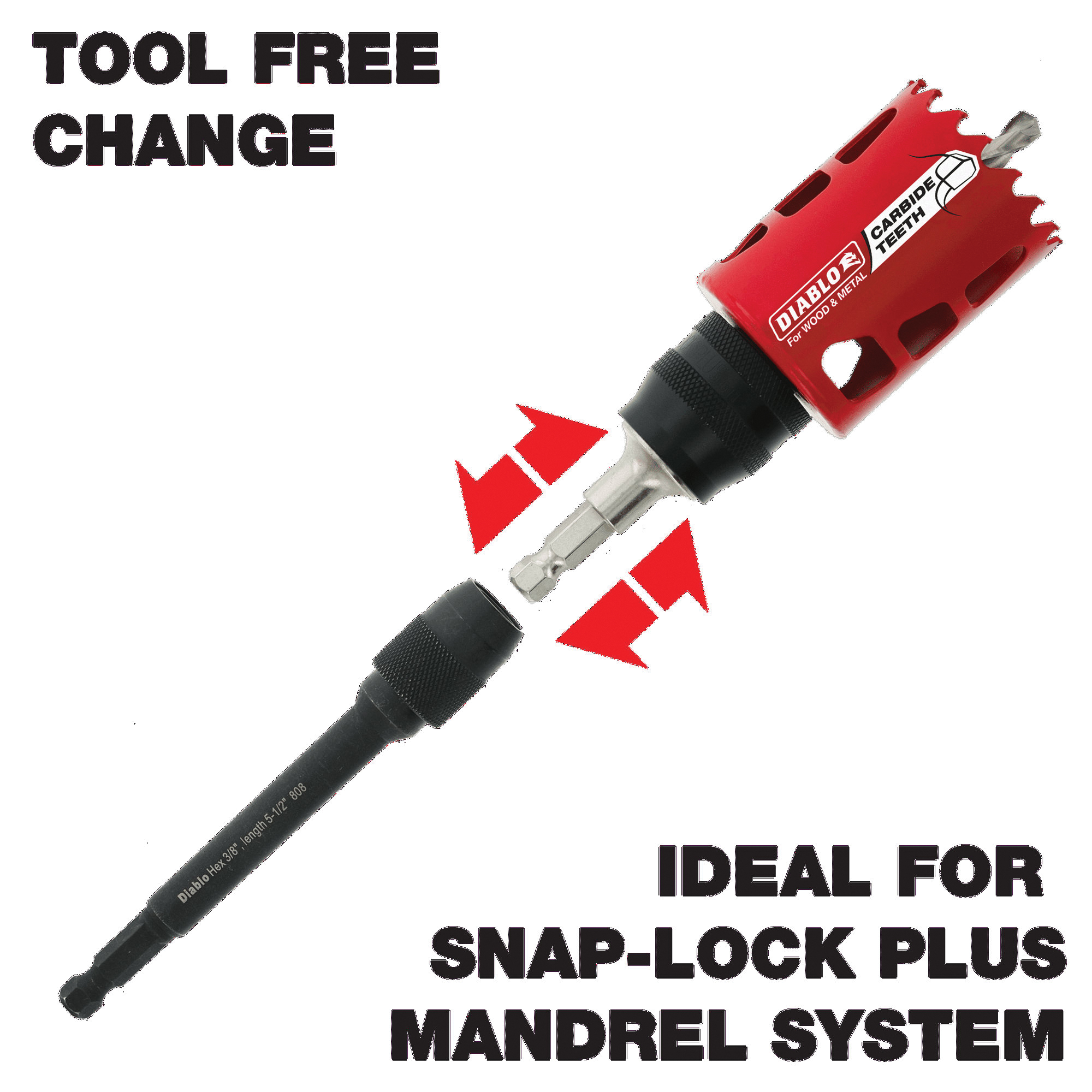 DIABLO&reg; DHS500XT12 Universal Extension, 7/16 in Shank, For Use With: Snap-Lock Plus&trade; Mandrel Systems
