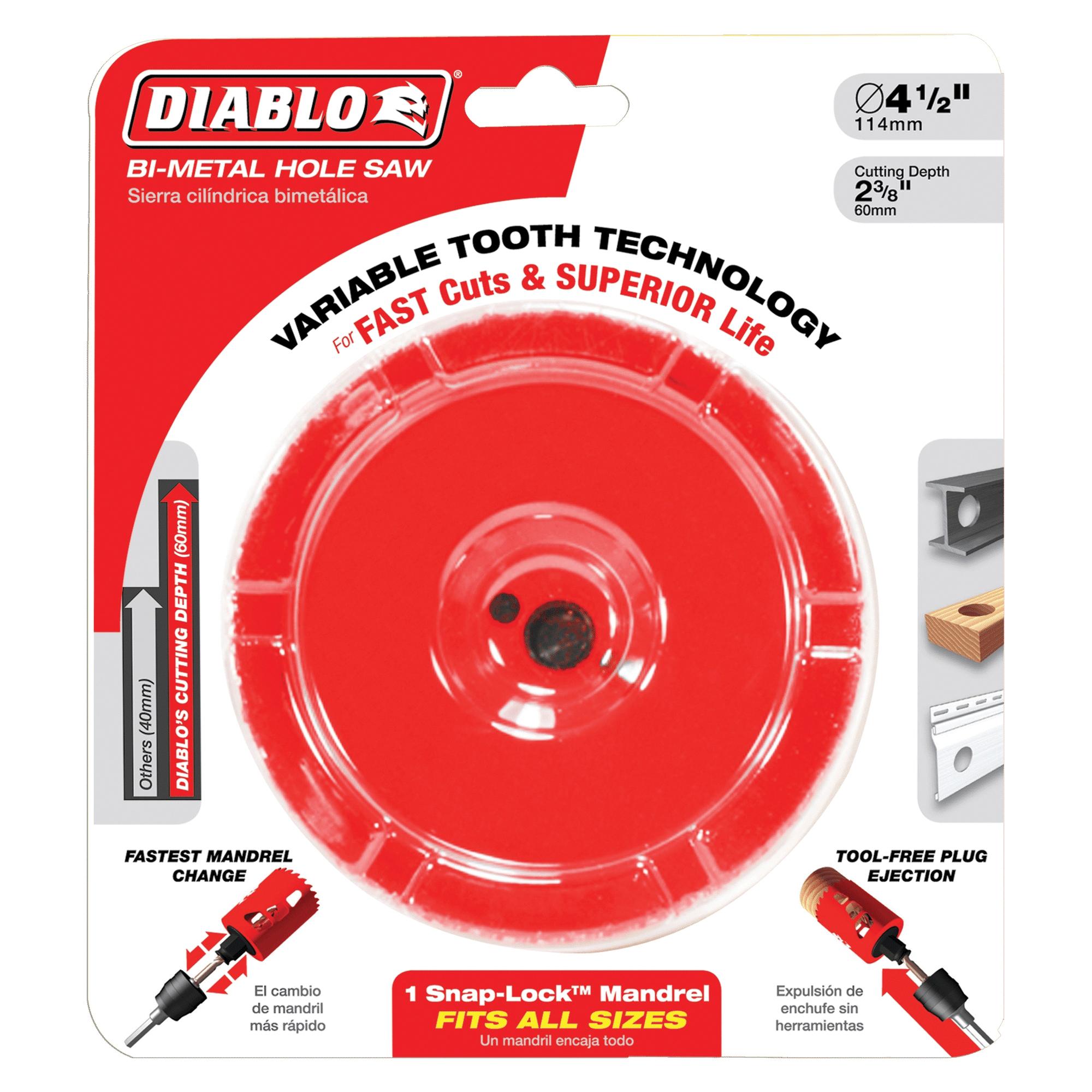 DIABLO® DHS4250 High Performance Hole Saw, 4-1/4 in Dia Saw, 3/8 in Arbor Hole, 2-3/8 in D Cutting, HSS Tooth thumbnail 2