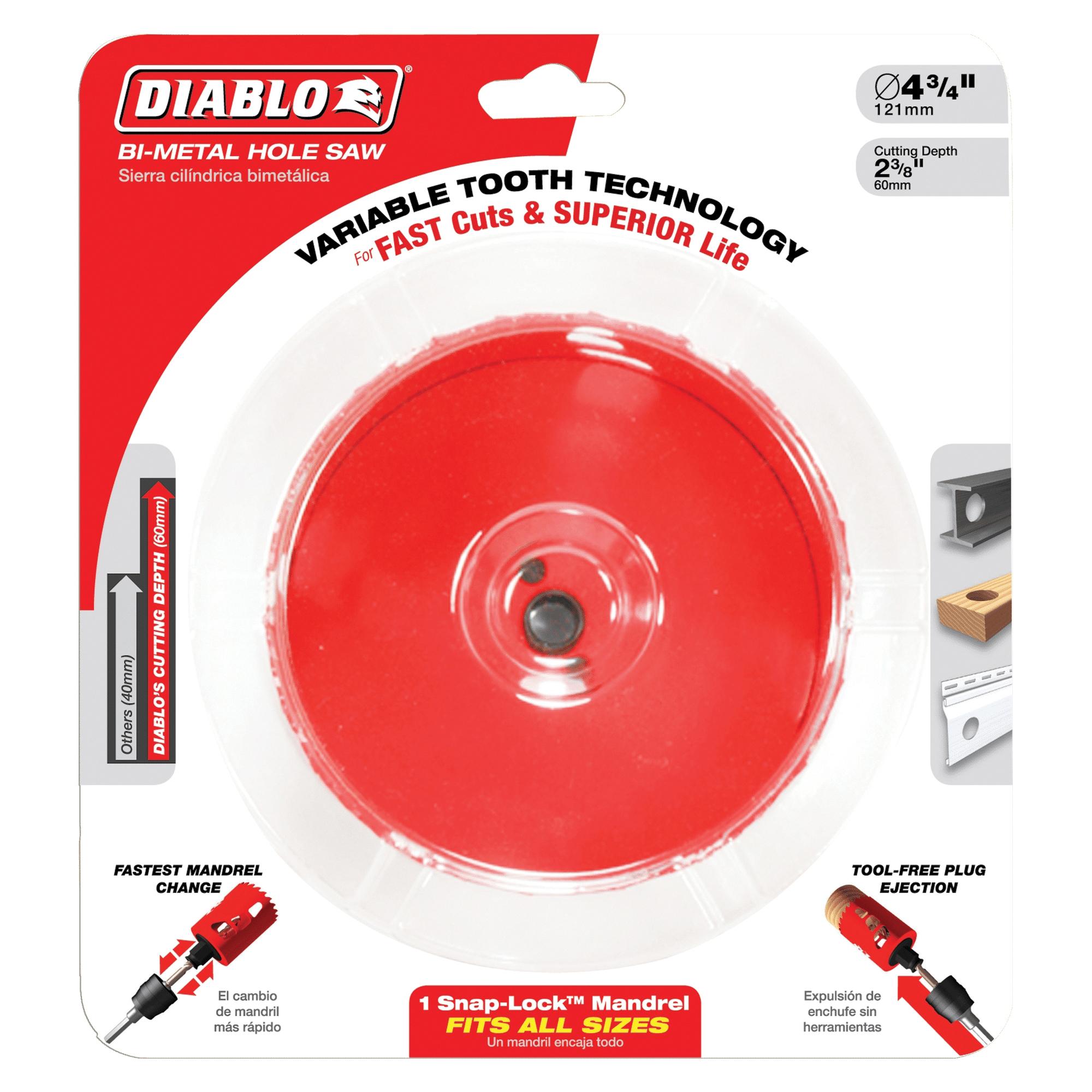 DIABLO&reg; DHS4500 High Performance Hole Saw, 4-1/2 in Dia Saw, 3/8 in Arbor Hole, 2-3/8 in D Cutting, HSS Tooth