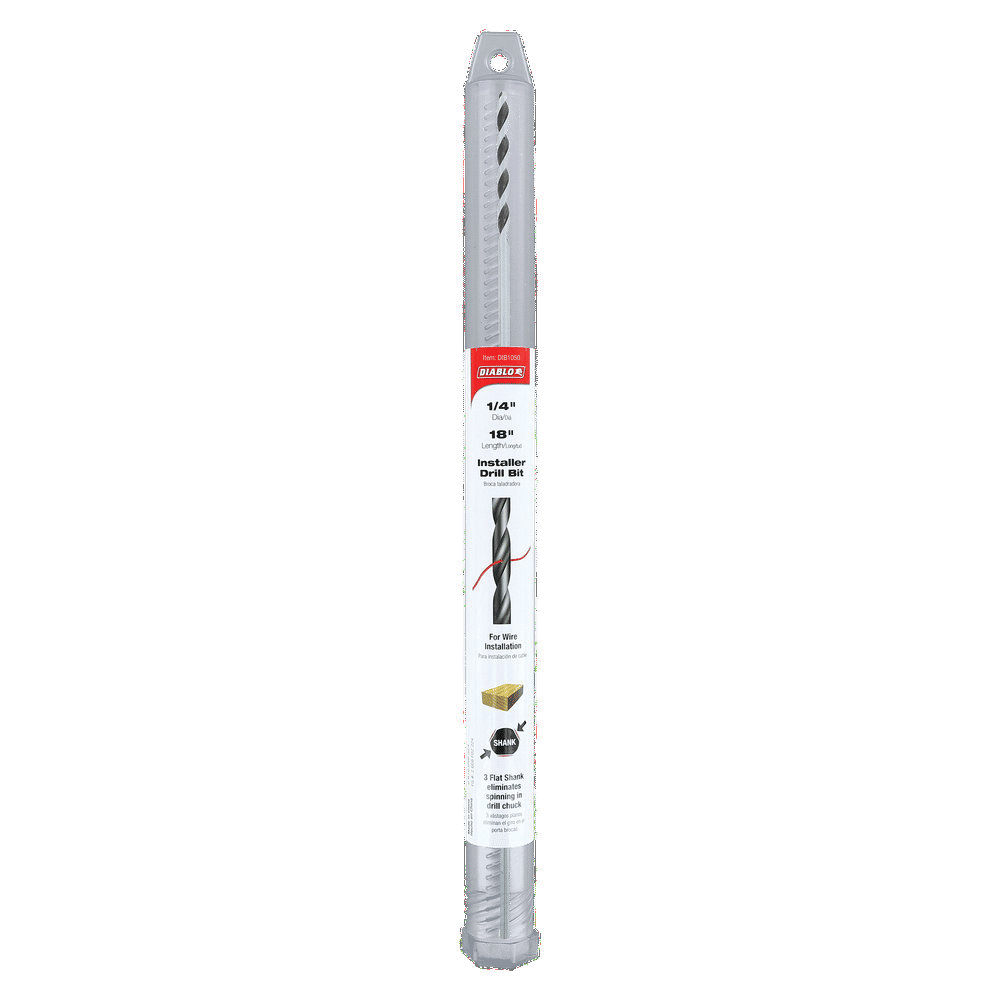 DIABLO® DIB1050 Installer Drill Bit, Self-Feed Drill, 1/4 in Drill, 3 in L Flute, 18 in OAL, HSS, Black Oxide