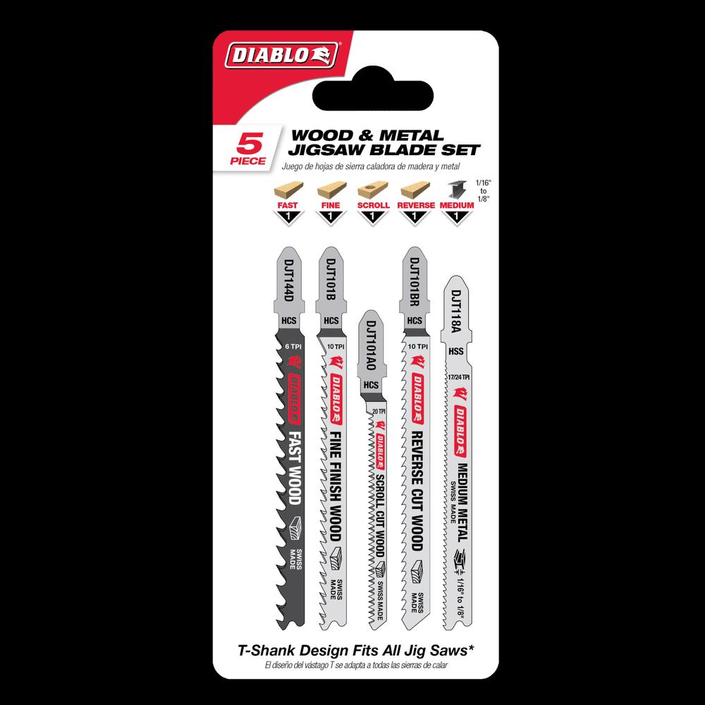 DIABLO® DJT5S Jig Saw Blade Set, Cut Materials: Metal, Wood, 5-Piece