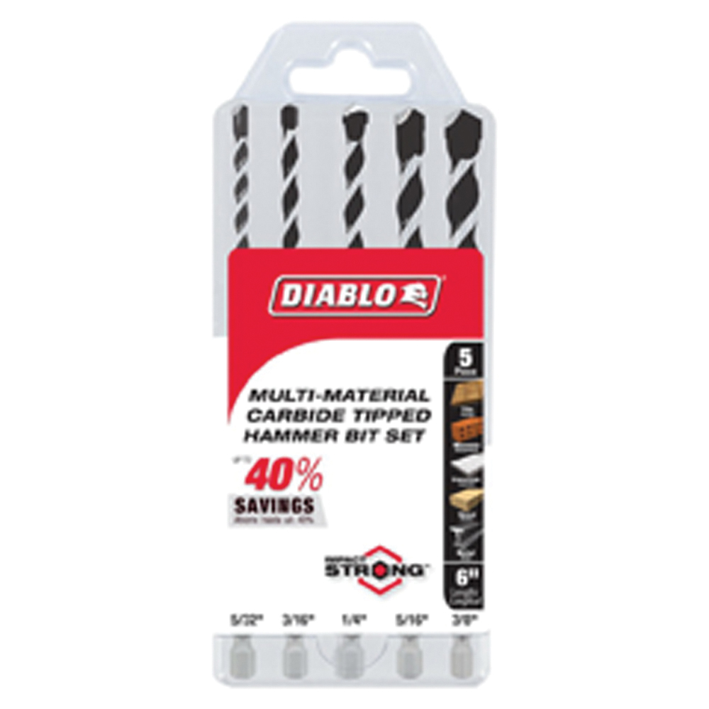 DIABLO&reg; DMAMM1190-S5 Hammer Drill Bit Set, 5/32 in Min Drill Bit, 3/8 in Max Drill Bit, 5 -Piece