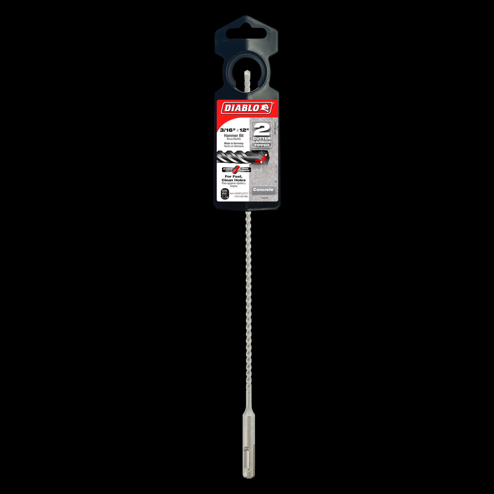 DIABLO® DMAPL2070 Hammer Drill Bit, 3/16 in Drill, 2 -Cutter Head, SDS-Plus® Shank, 12 in OAL, Carbide thumbnail 2