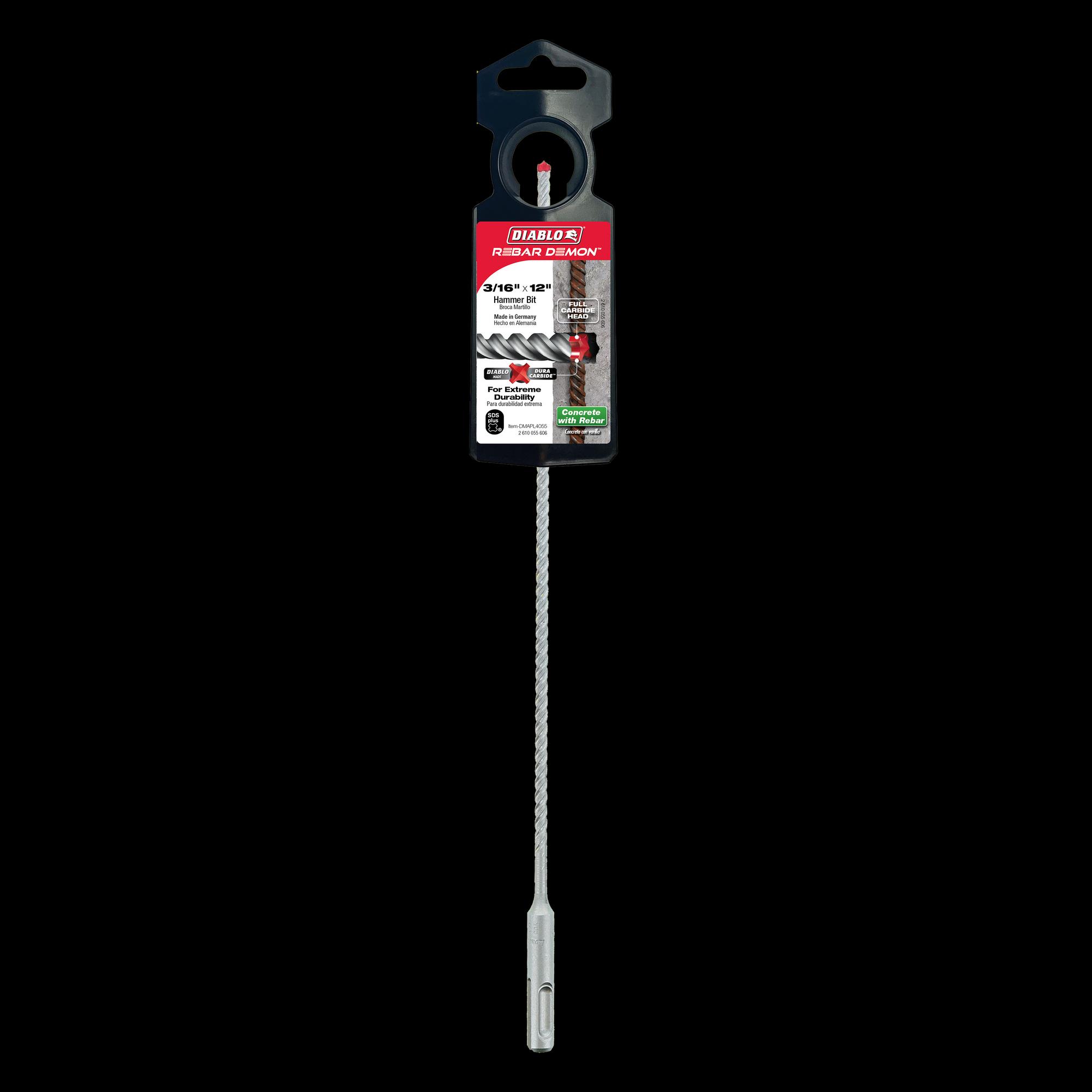 DIABLO® DMAPL4055 Hammer Drill Bit, 3/16 in Drill, 4 -Cutter Head, SDS-Plus® Shank, 12 in OAL, Carbide thumbnail 4