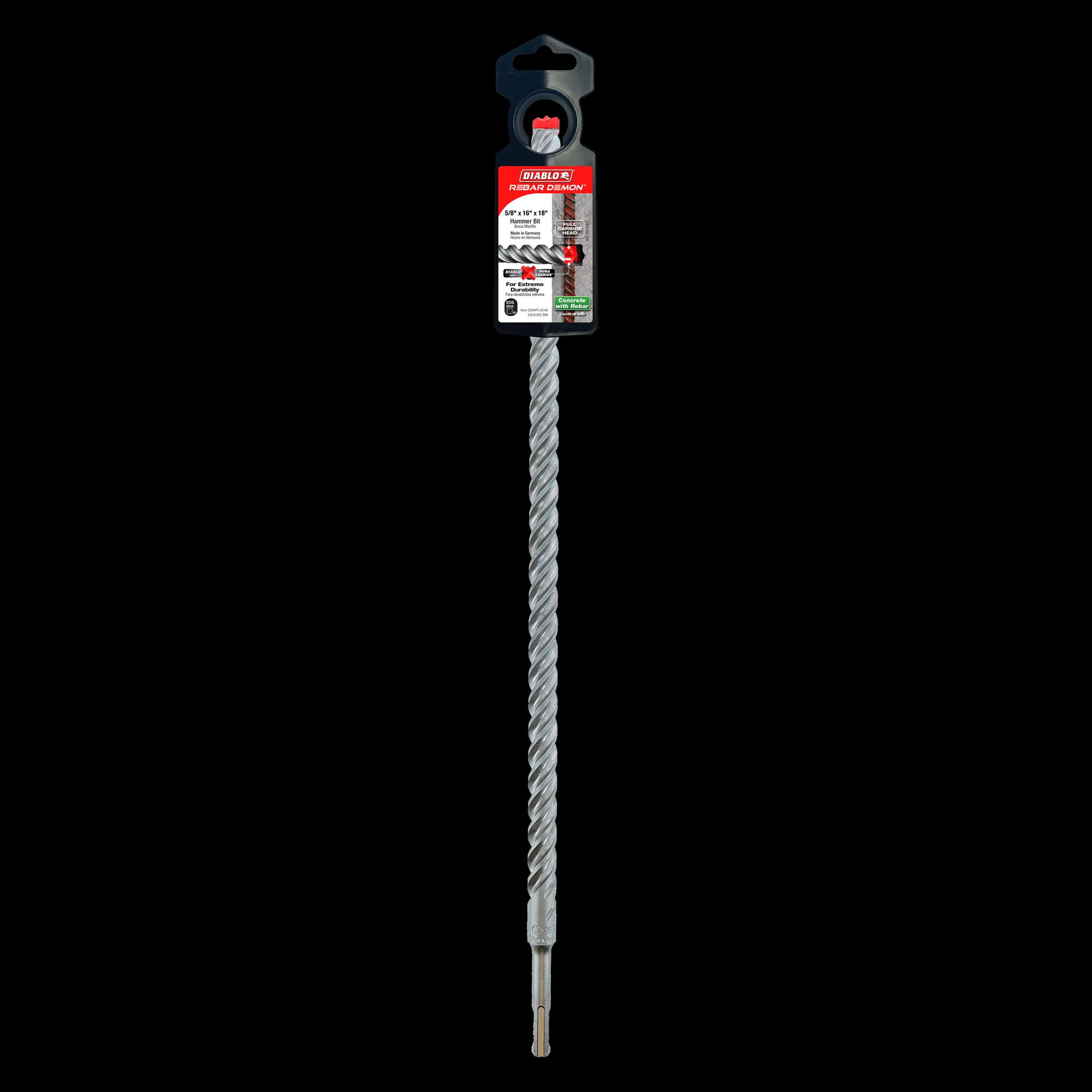 DIABLO® DMAPL4240 Hammer Drill Bit, 5/8 in Drill, 4 -Cutter Head, SDS-Plus® Shank, 18 in OAL, Carbide