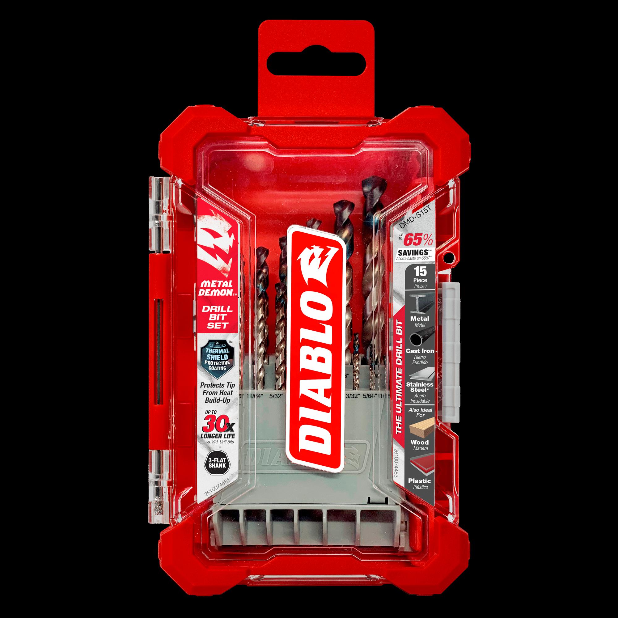 DIABLO® Metal Demon™ DMD-S15T Drill Bit Set, 1/16 in Min Drill Bit, 3/8 in Max Drill Bit, 130 deg Point, 15-Piece