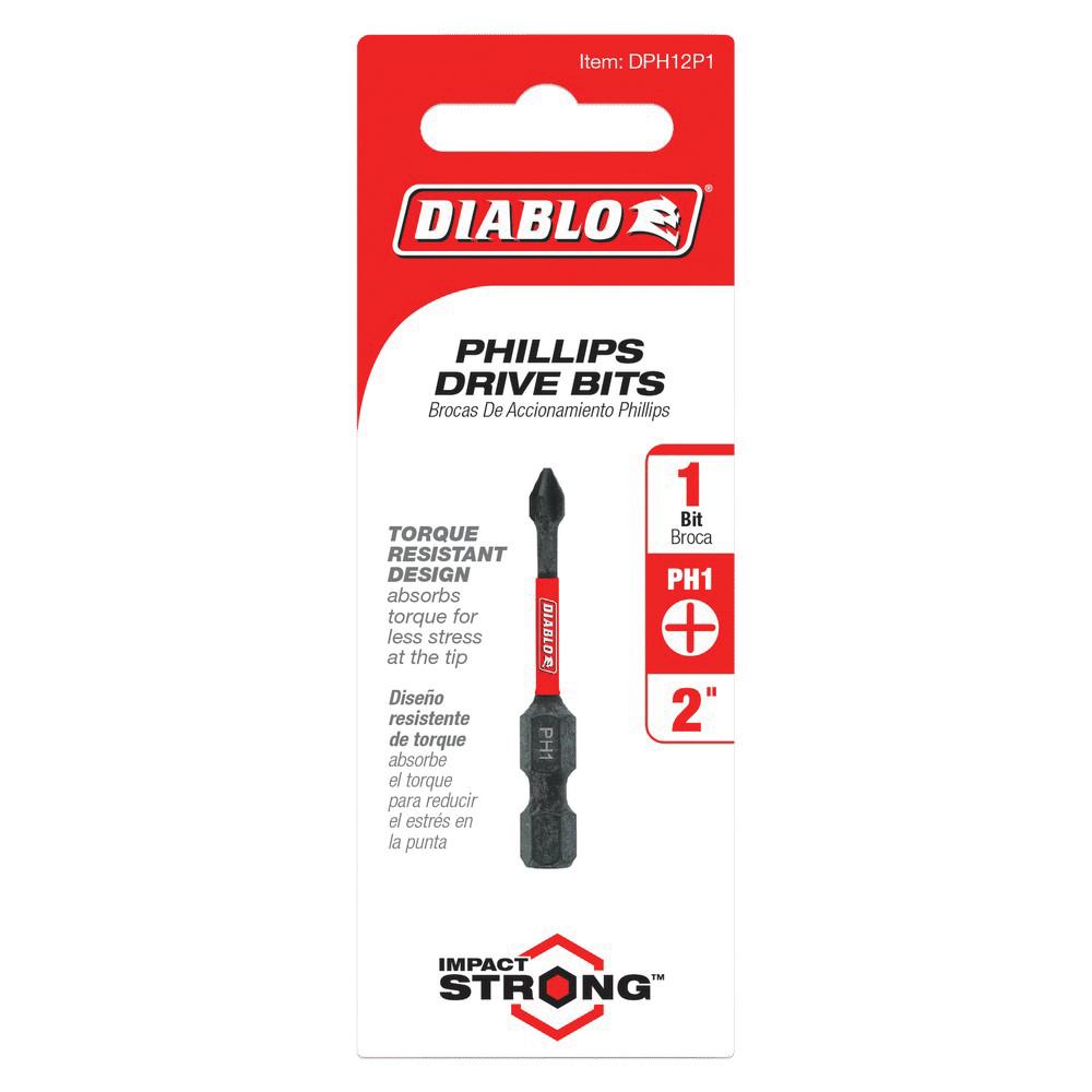 DIABLO® DPH12P1 Drive Bit, Phillips Point, #1 Point, 2 in OAL, 1/4 in Shank