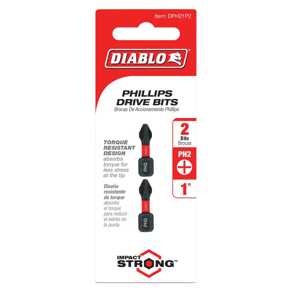 DIABLO® DPH21P2 Drive Bit, Phillips Point, #2 Point, 1 in OAL, 1/4 in Shank