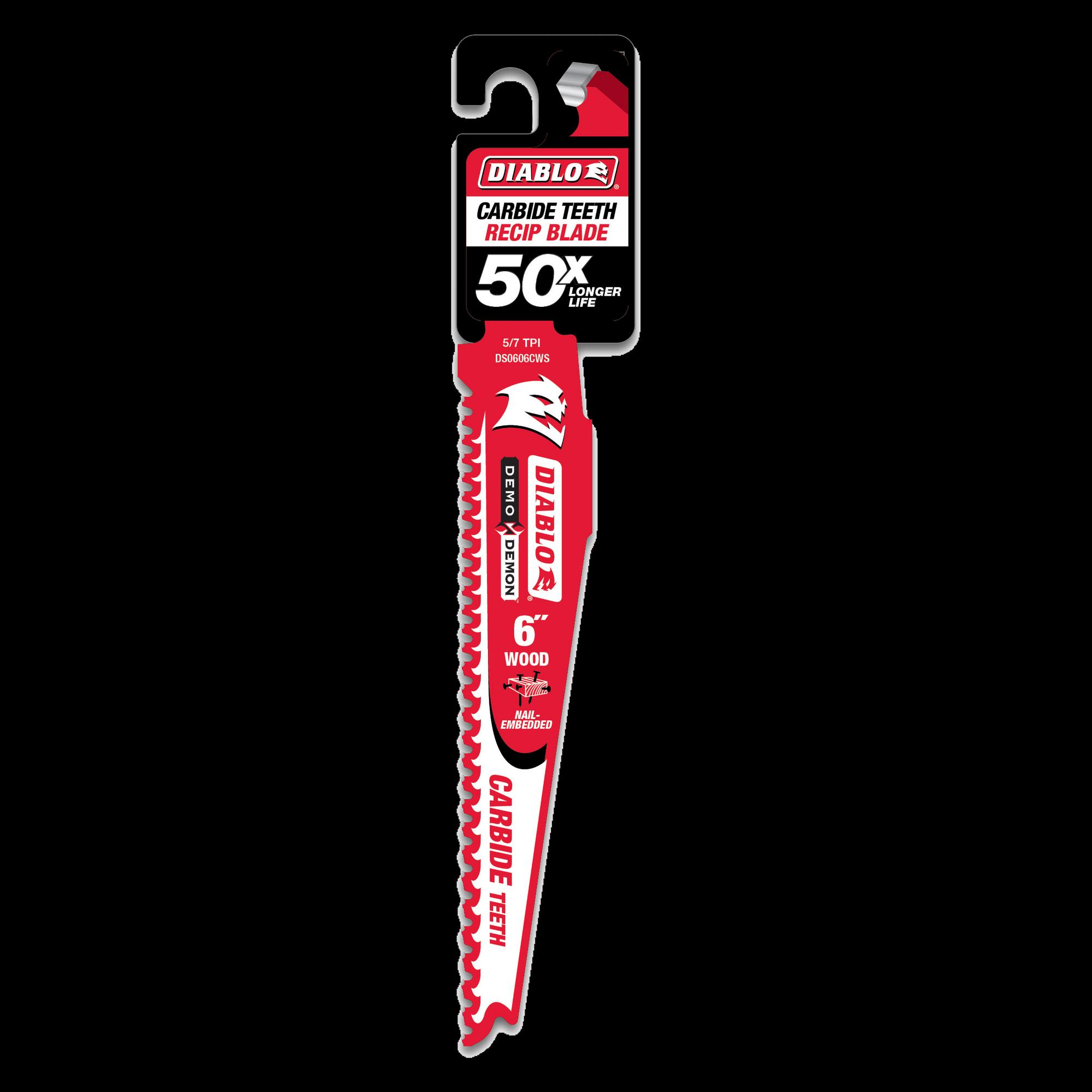 DIABLO® DS0606CWS Reciprocating Saw Blade, 6 in L, 1 in W, Variable Pitch Teeth, 5/7 TPI TPI, Carbide Cutting Edge