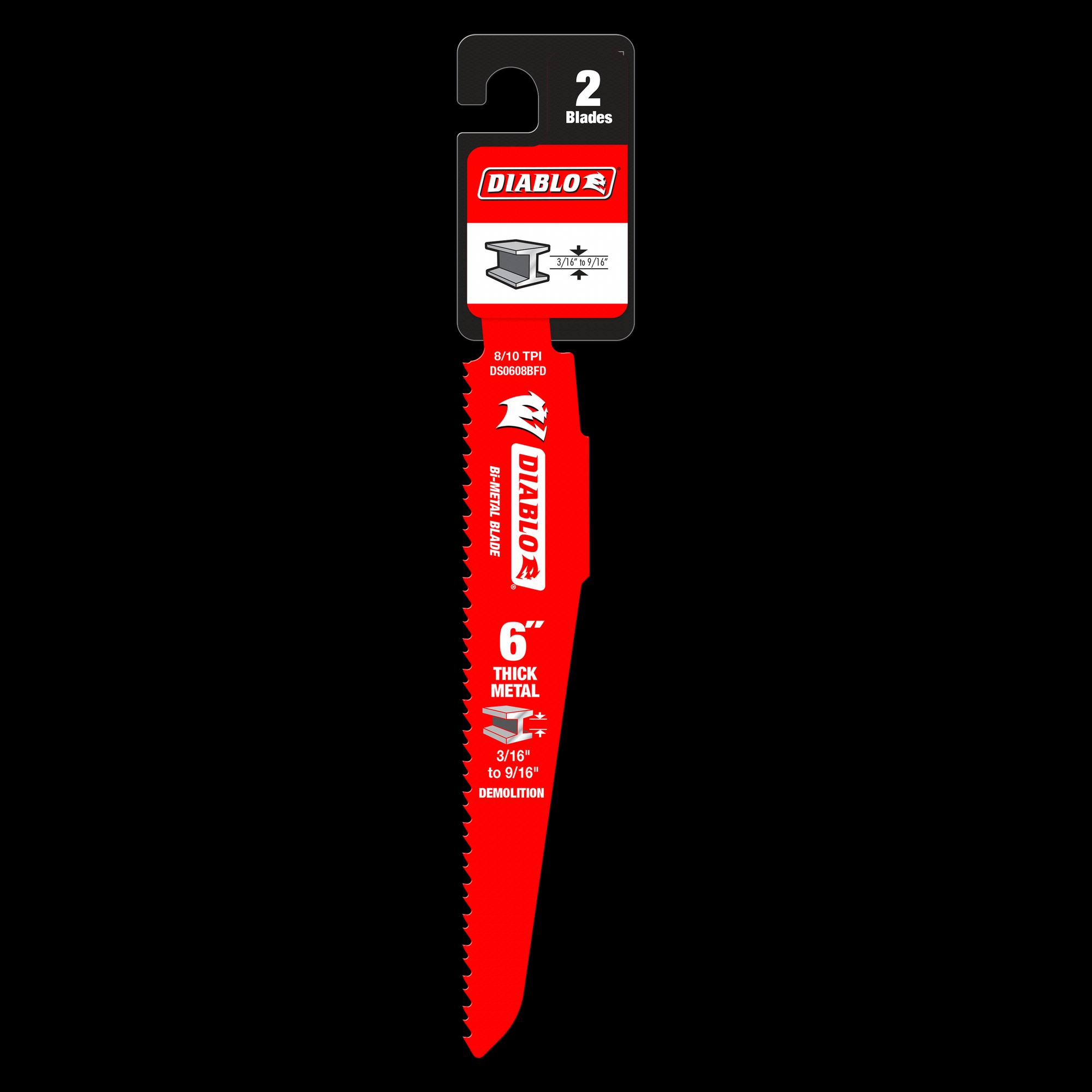 DIABLO® DS0608BFD2 Reciprocating Saw Blade, 6 in L, 1 in W, Dual Teeth, 8/10 TPI, Bi-Metal Blade