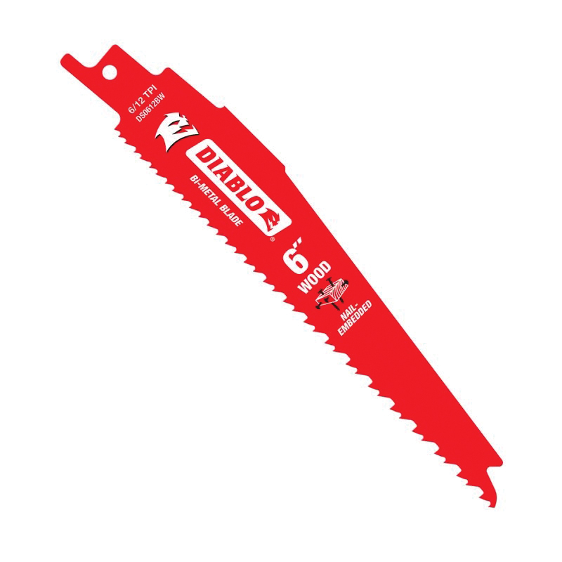 DIABLO® DS0612BW200 Reciprocating Saw Blade, 6 in L, Variable Teeth, Fast, Straight Cut, 6, 12 TPI, Bi-Metal Blade