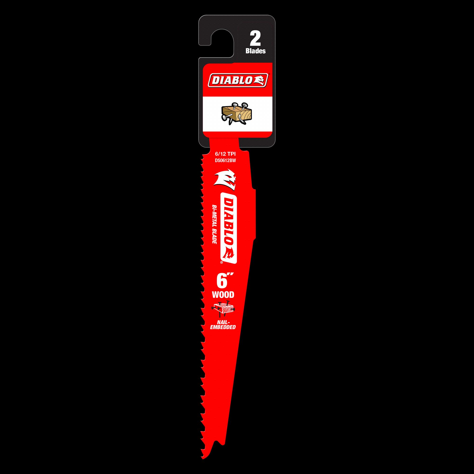 DIABLO® DS0612BW2 Reciprocating Saw Blade, 6 in L, 1 in W, Variable Pitch Teeth, 6/12 TPI, Bi-Metal Blade
