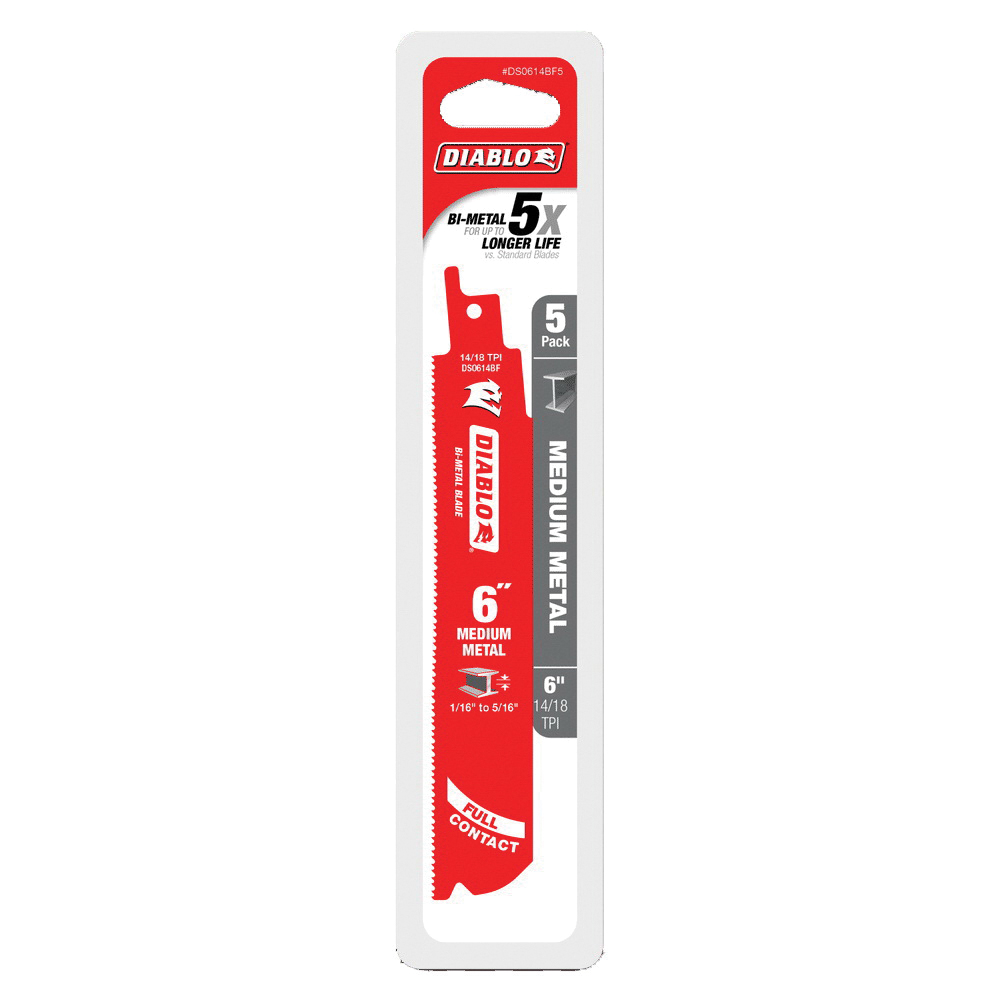 DIABLO® Steel Demon® DS0614BF5 Reciprocating Saw Blade, 6 in L, 1 in W, Dual Tooth Teeth, Curved, Straight Cut
