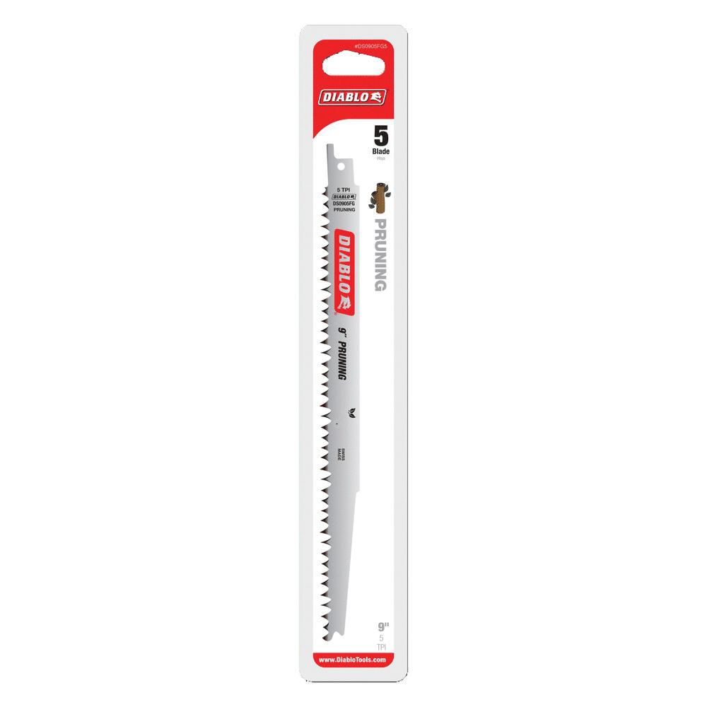 DIABLO® DS0905FG5 Reciprocating Saw Blade, 9 in L, 1 in W, Fleam Ground Teeth, Curved, Straight Cut, 5 TPI