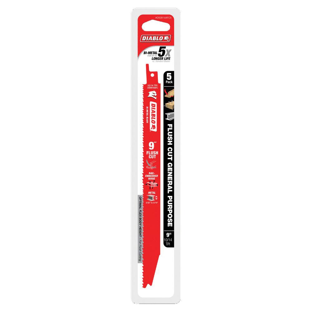 DIABLO® DS0914AFC5 Reciprocating Saw Blade, 9 in L, 1 in W, Curved, Flush, Straight Cut, 10 to 14 TPI