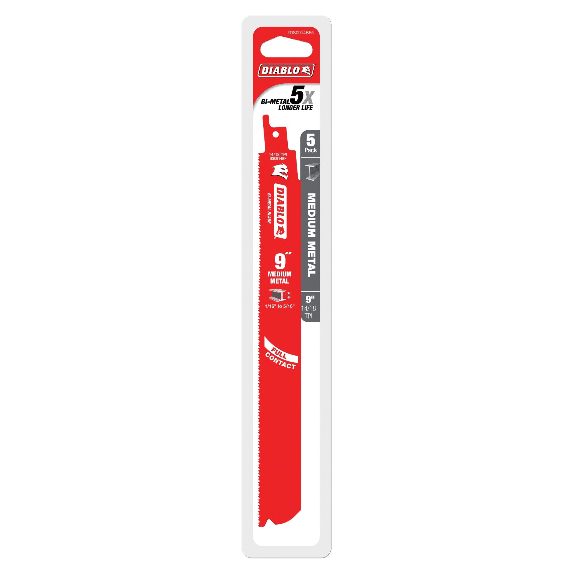 DIABLO® Steel Demon® DS0914BF5 Reciprocating Saw Blade, 9 in L, 1 in W, Dual Tooth Teeth, Curved, Straight Cut