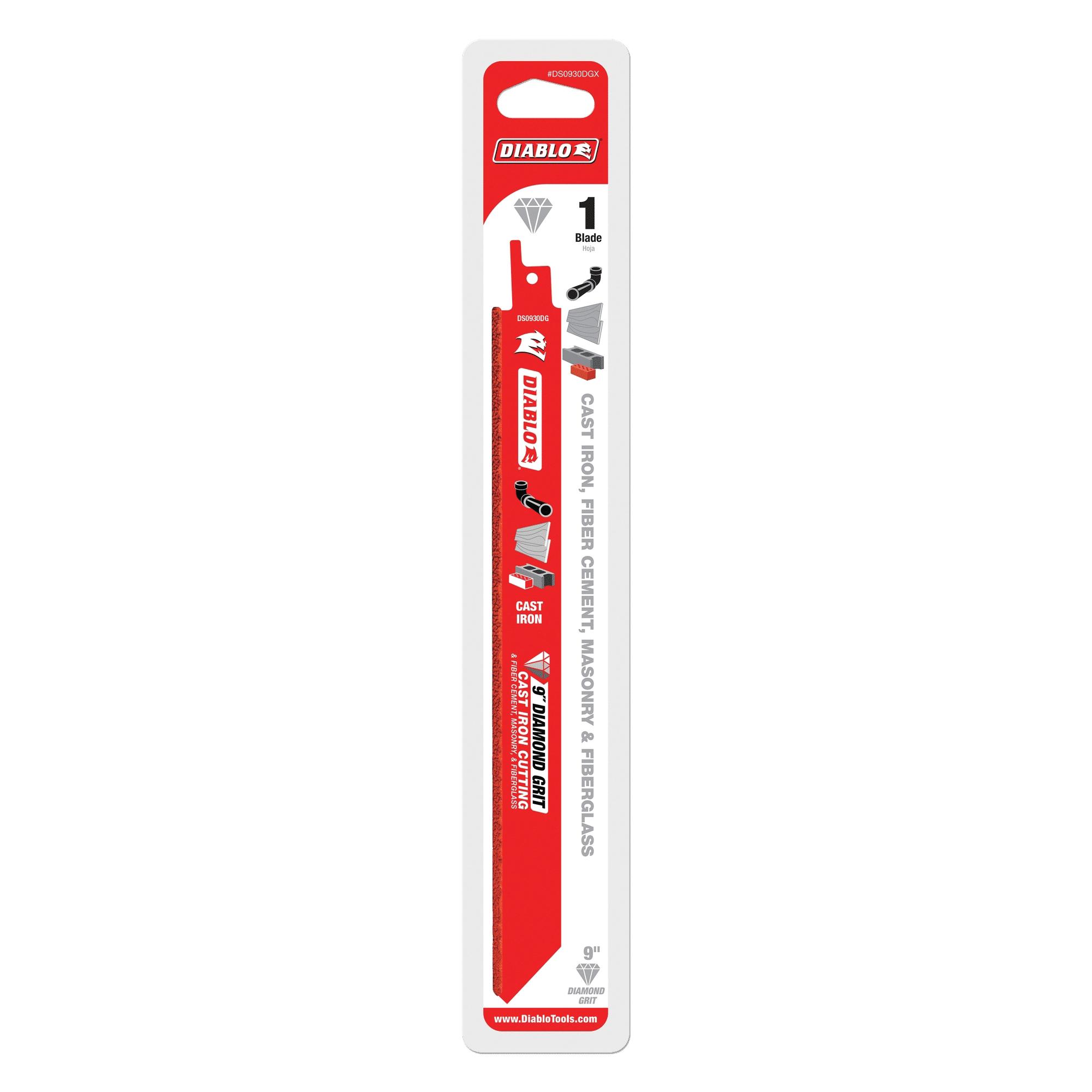 DIABLO® DS0930DGX Reciprocating Saw Blade, 9 in L, Thin Kerf Teeth, Straight Cut, Diamond Cutting Edge