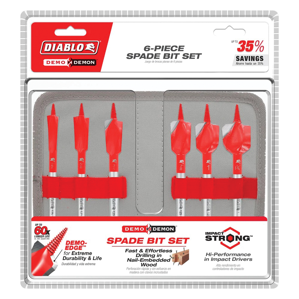 DIABLO&reg; Demo Demon&trade; DSPD4920-S6 Spade Bit Set, 1/2 in Min Drill Bit, 1-1/4 in Max Drill Bit, 6 -Piece, HSS