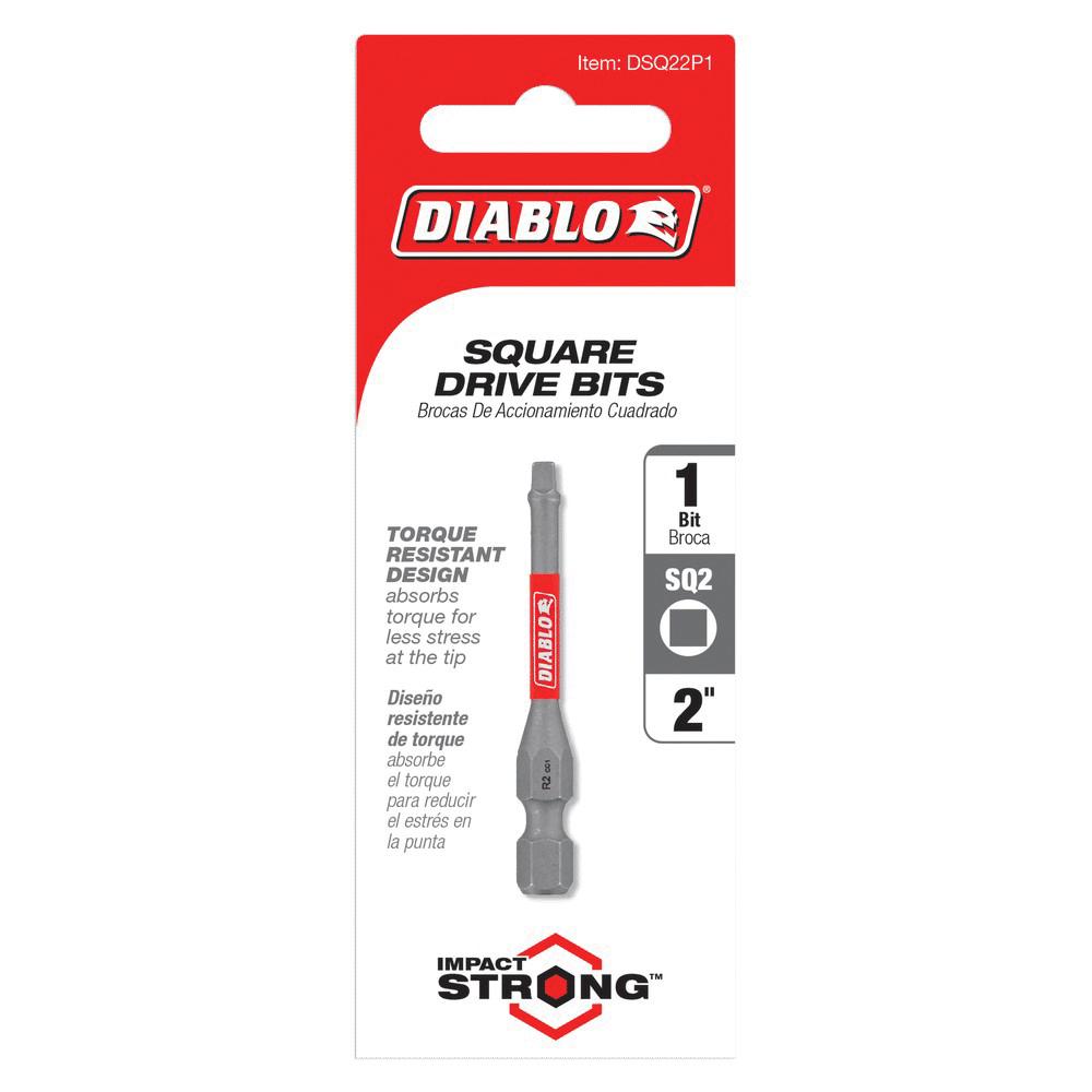 DIABLO® DSQ22P1 Drive Bit, Square Point, #2 Point, 2 in OAL, 1/4 in Shank, High-Speed Steel