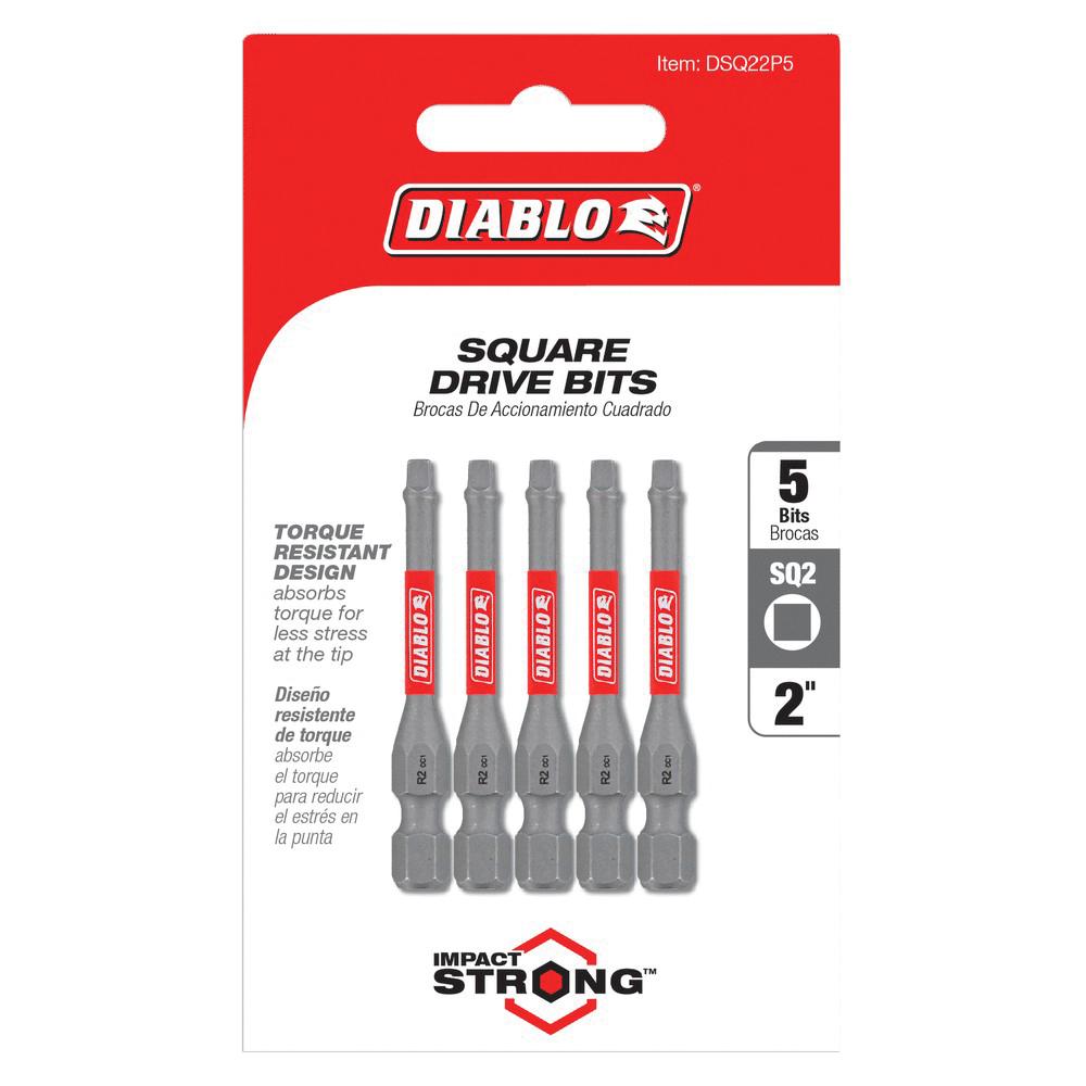 DIABLO® DSQ22P5 Drive Bit, Square Point, #2 Point, 2 in OAL, 1/4 in Shank, High-Speed Steel