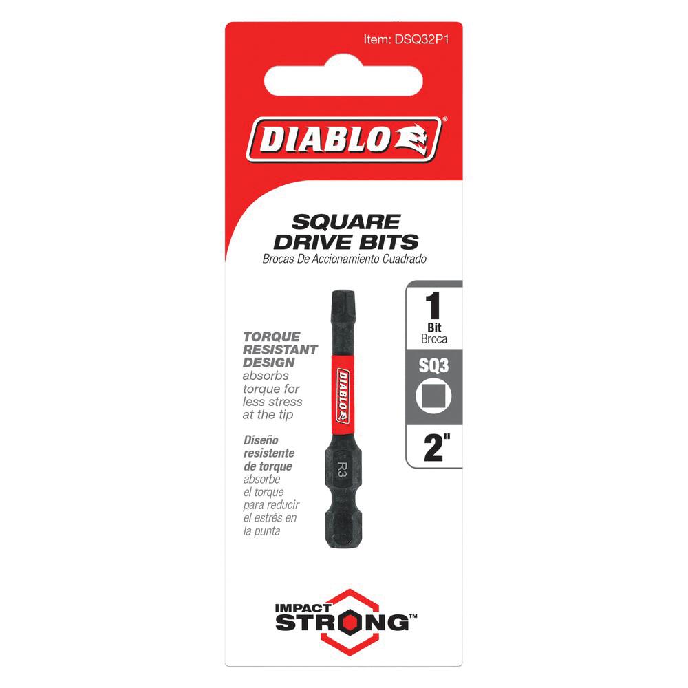 DIABLO® DSQ32P1 Drive Bit, Square Point, #3 Point, 2 in OAL, 1/4 in Shank, High-Speed Steel