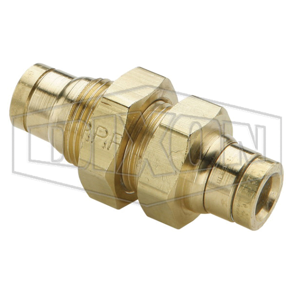 DIXON 31165600DOT Legris Bulkhead Pipe Union, 1/4 in Fitting, Push-In Tube Connection, Brass/Buna-N/Stainless Steel