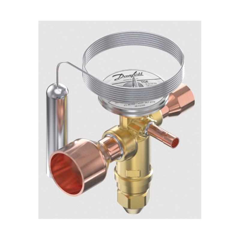 Danfoss TGE Series 067N2008 Thermostatic Expansion Valve, 5/8 in Inlet, 1-1/8 in Outlet, R-22, R-407C Refrigerant