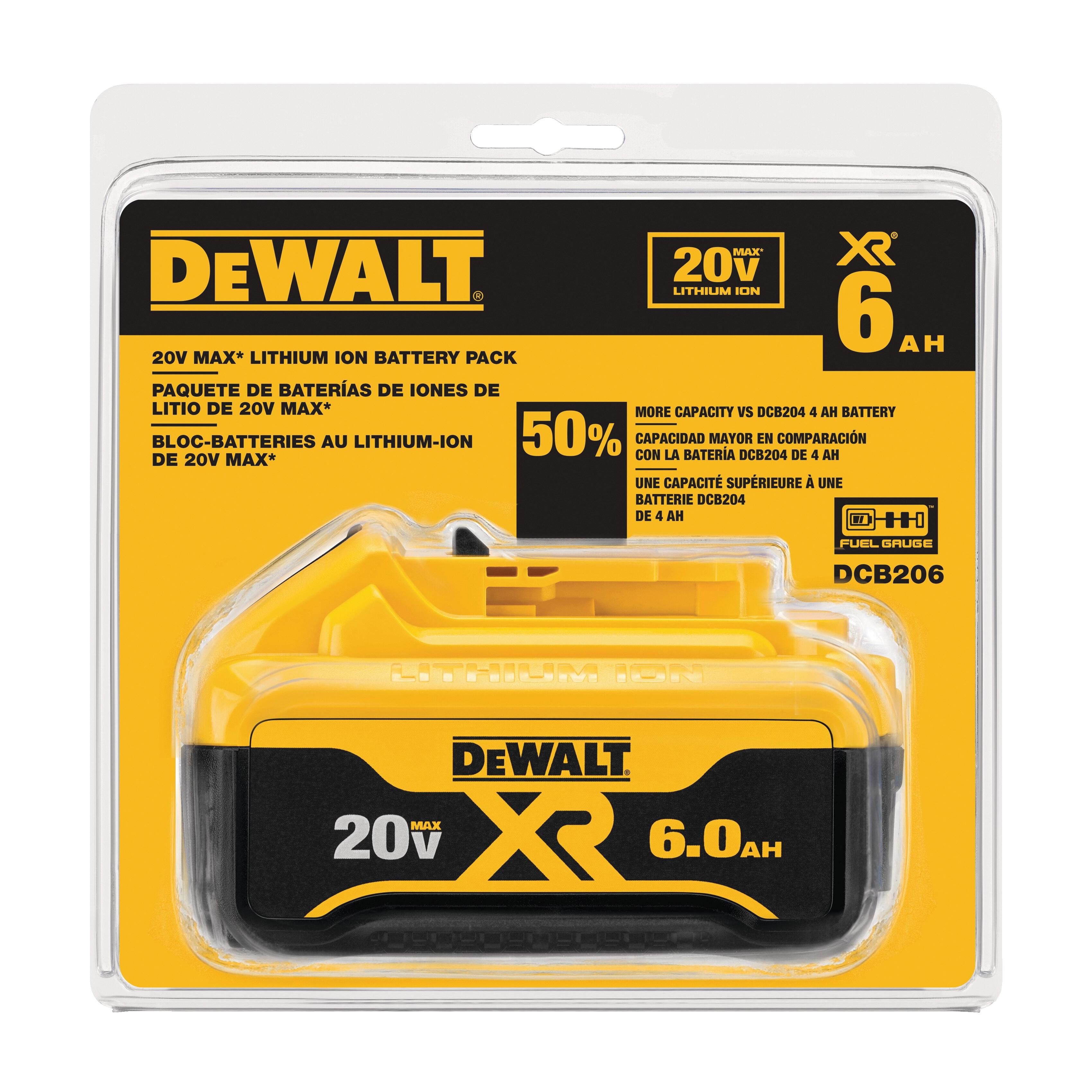 DeWALT® GUARANTEED TOUGH® DCB206 Battery, 20 VDC, 6 Ah Battery Capacity, Lithium-Ion Battery Chemistry, 1-Battery thumbnail 3