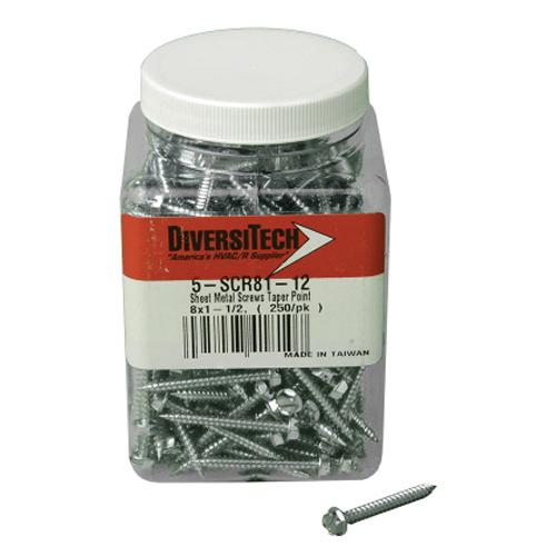 DiversiTech&reg; 5-SCR81-12 Screw, #8 Thread, 1-1/2 in OAL, Slotted Hex Washer Head, Hex, Slotted Drive, Sheet Metal